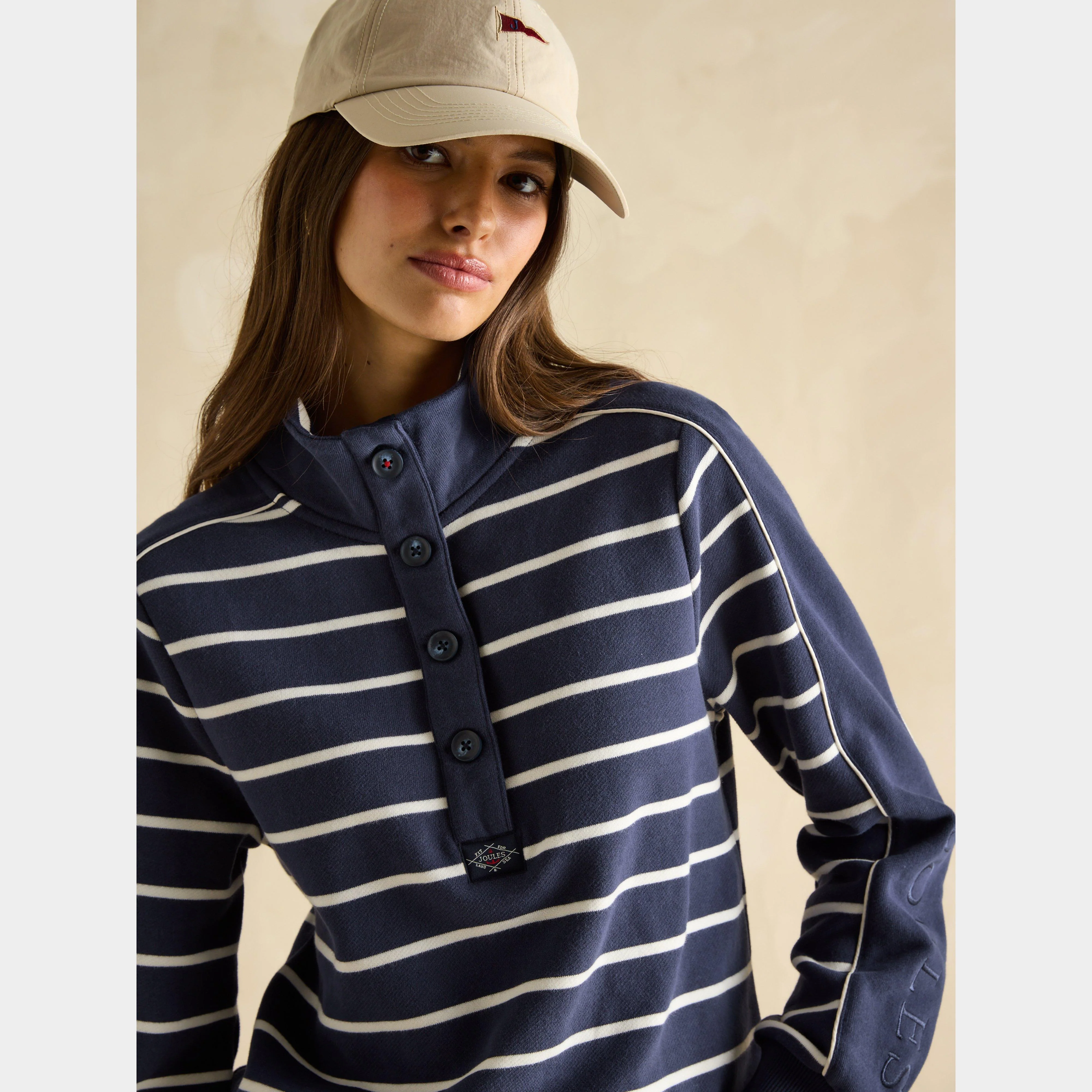 Womens Southwold Funnel Neck Sweatshirt Navy Stripe - Image 3