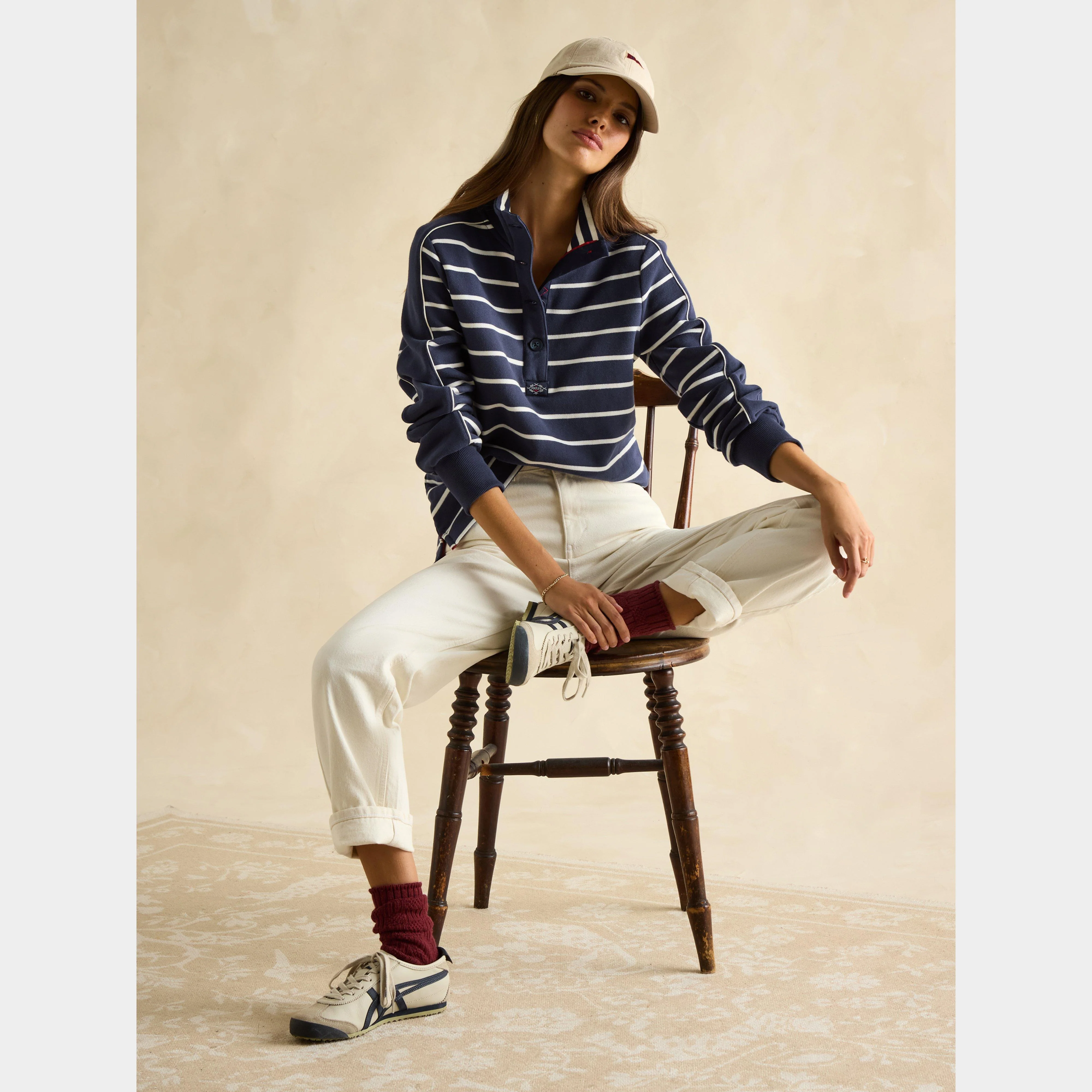 Womens Southwold Funnel Neck Sweatshirt Navy Stripe - Image 6