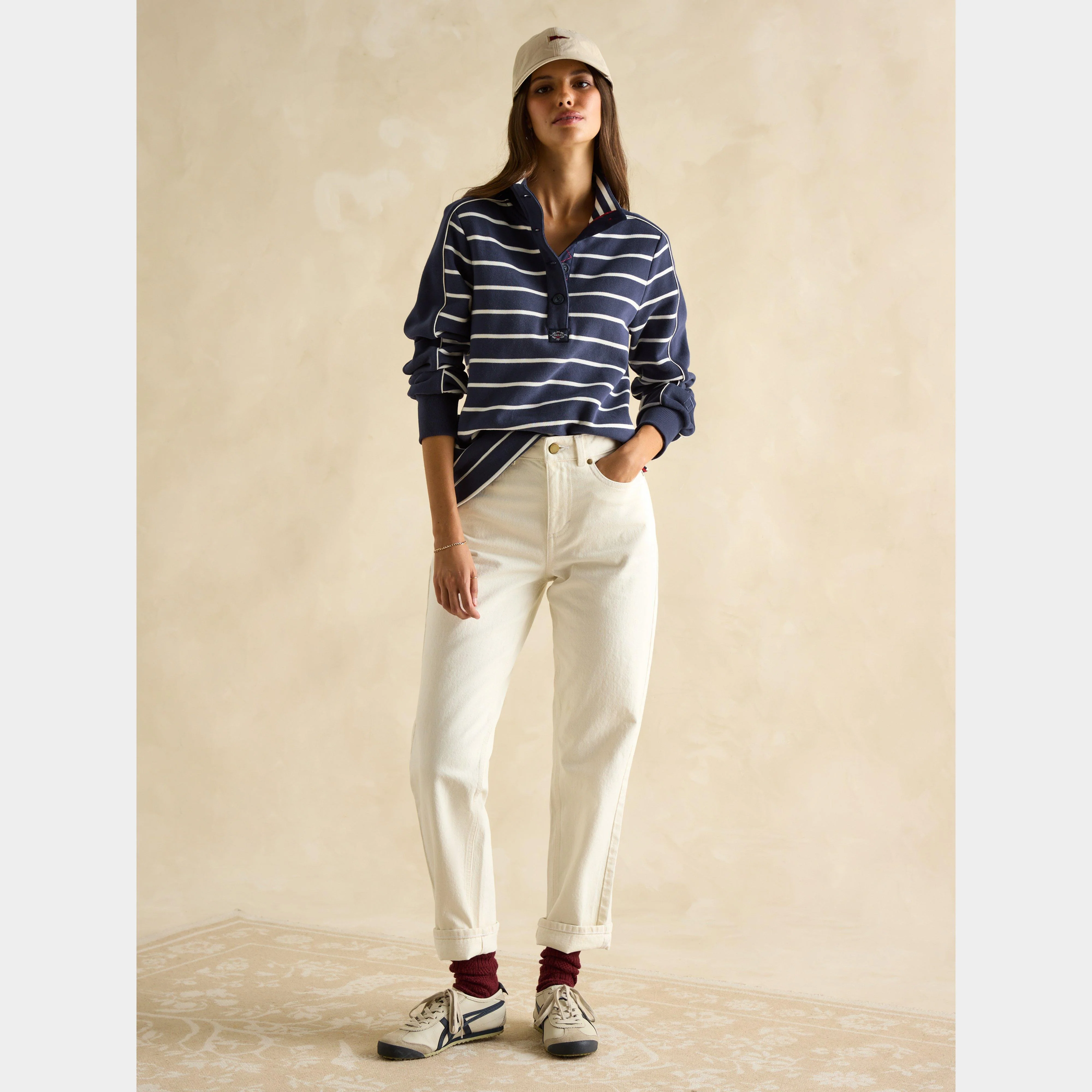 Womens Southwold Funnel Neck Sweatshirt Navy Stripe - Image 7