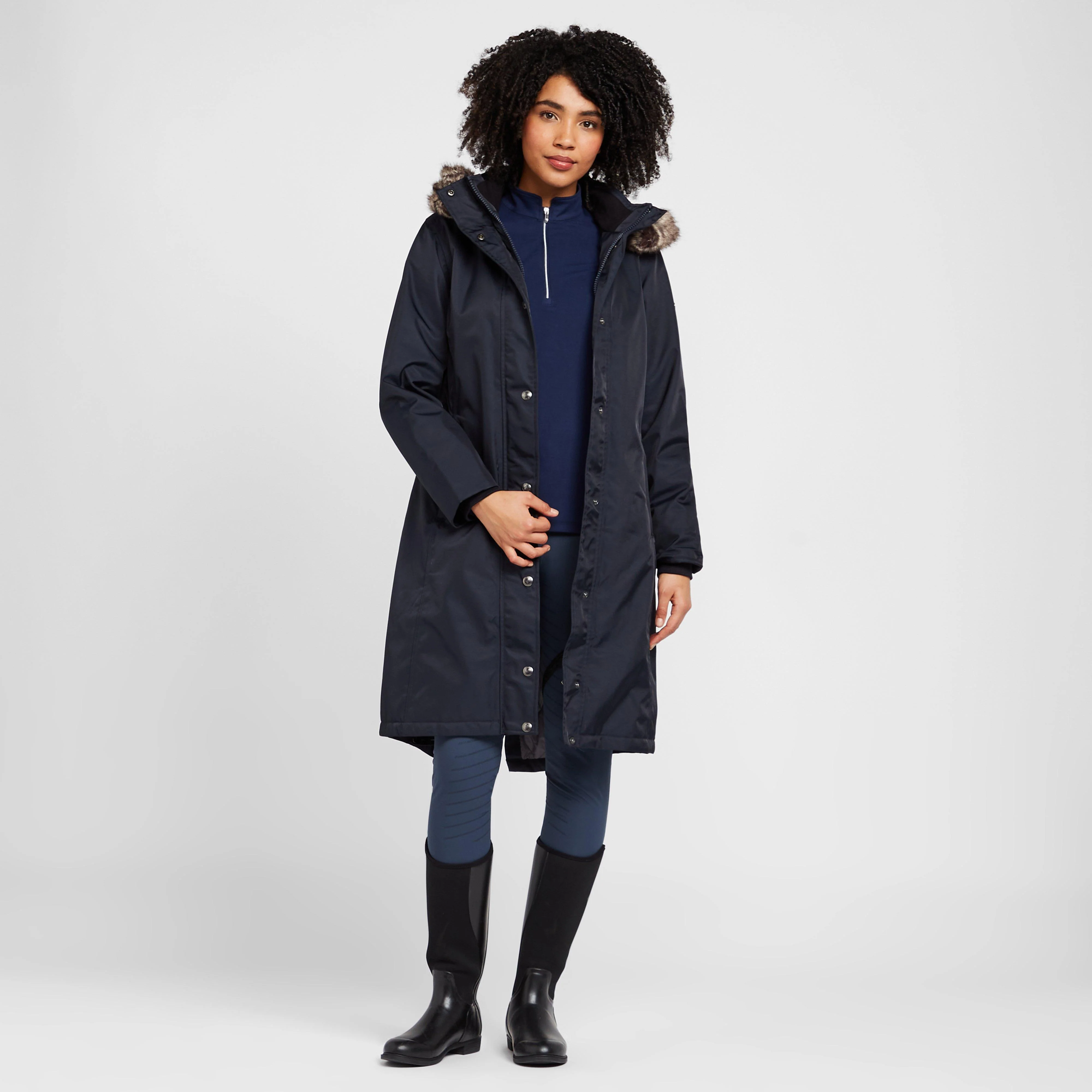 Womens Long Waterproof Riding Coat Navy - Image 3