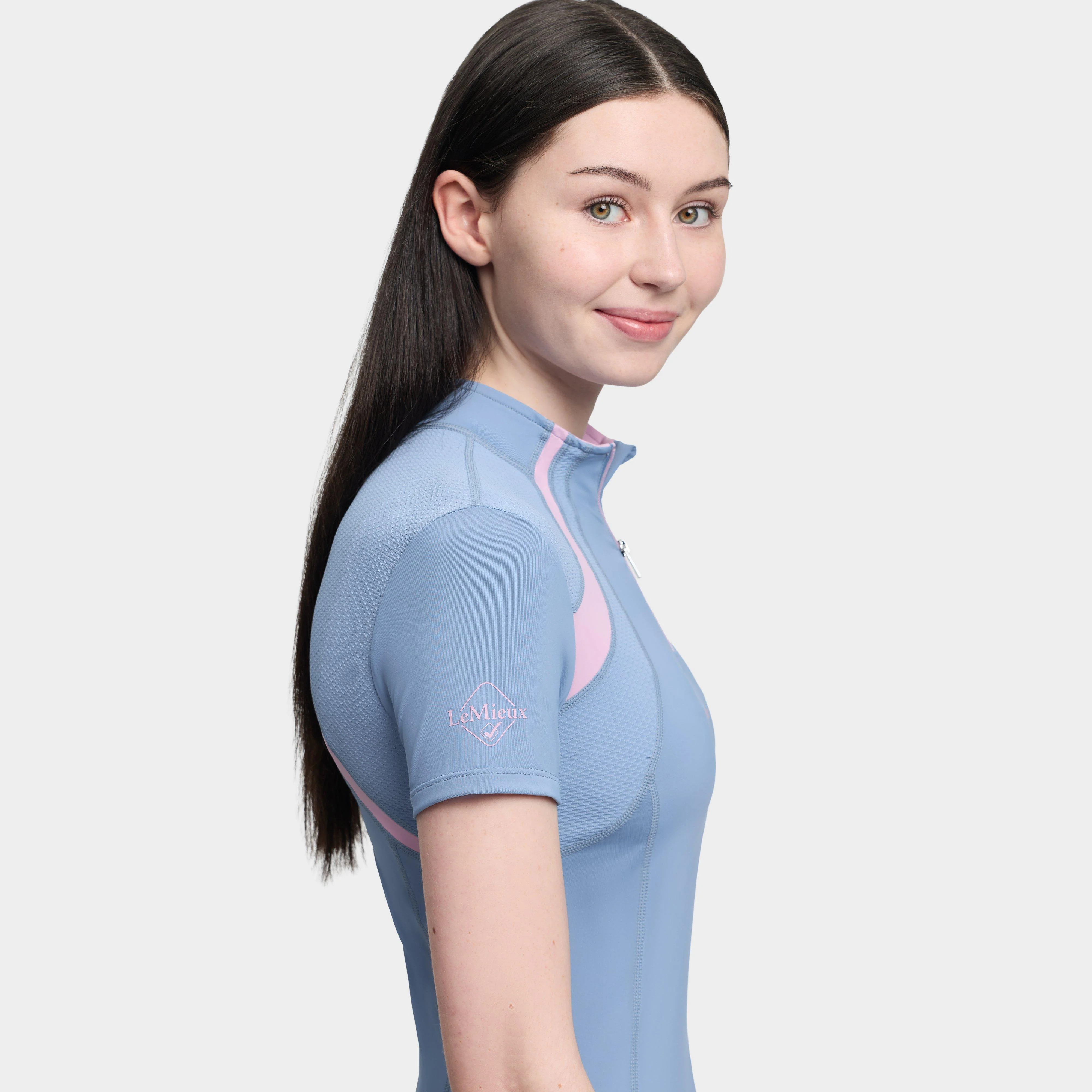 Young Rider Mia Mesh Short Sleeve Base Layer Powder Blue - Image 3