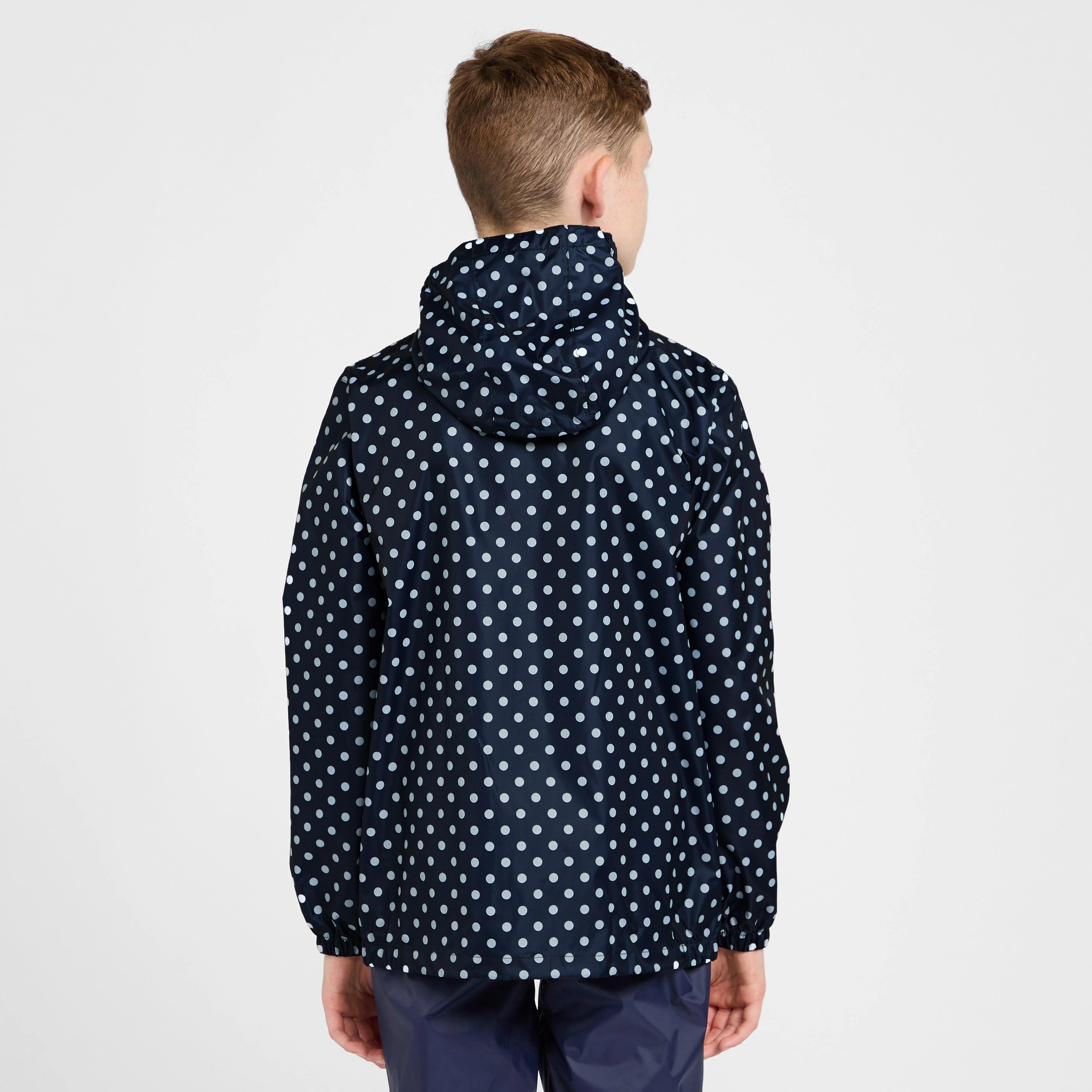 Kids Packable Waterproof Jacket Navy/White Polka Dot - Image 2