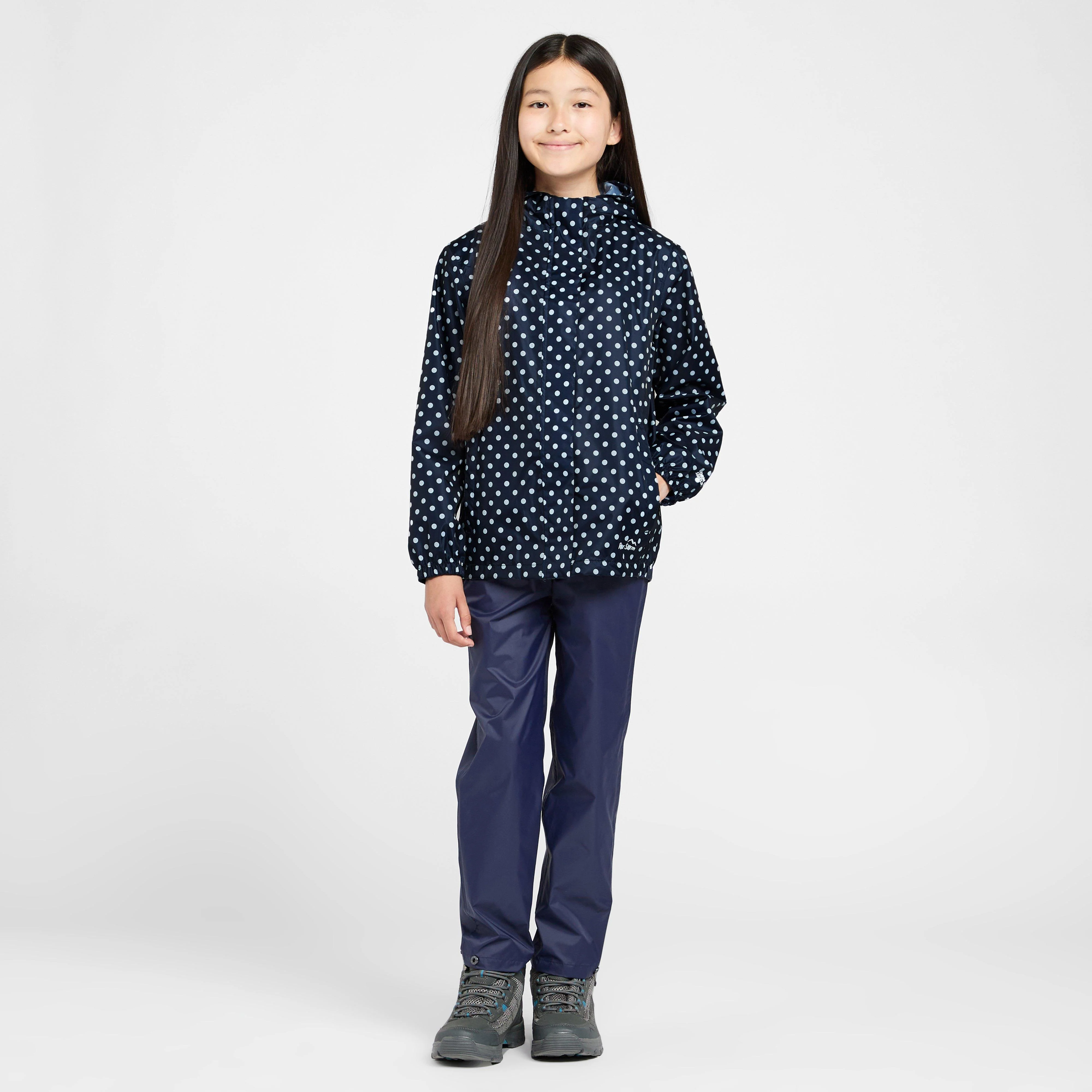 Kids Packable Waterproof Jacket Navy/White Polka Dot - Image 3