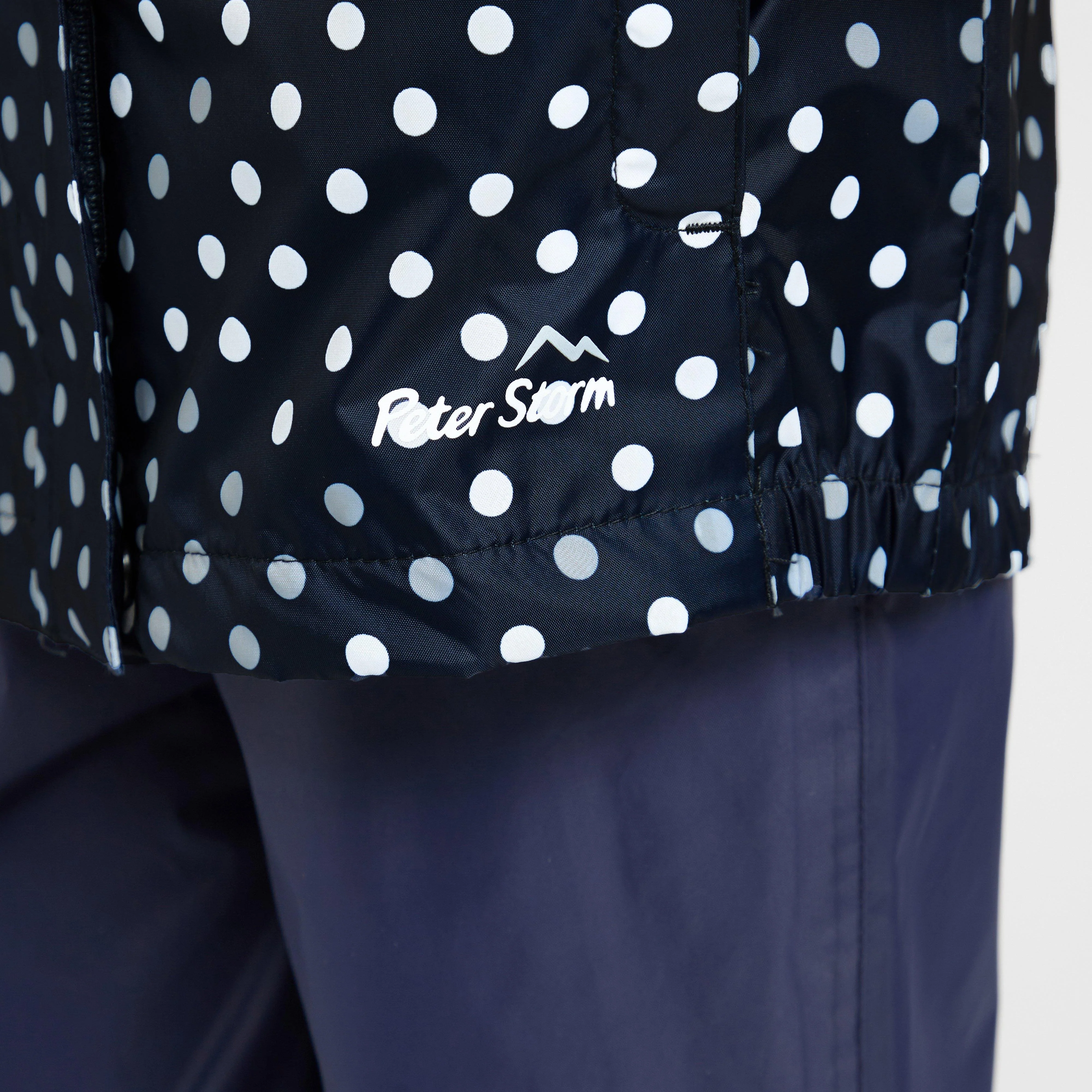Kids Packable Waterproof Jacket Navy/White Polka Dot - Image 7