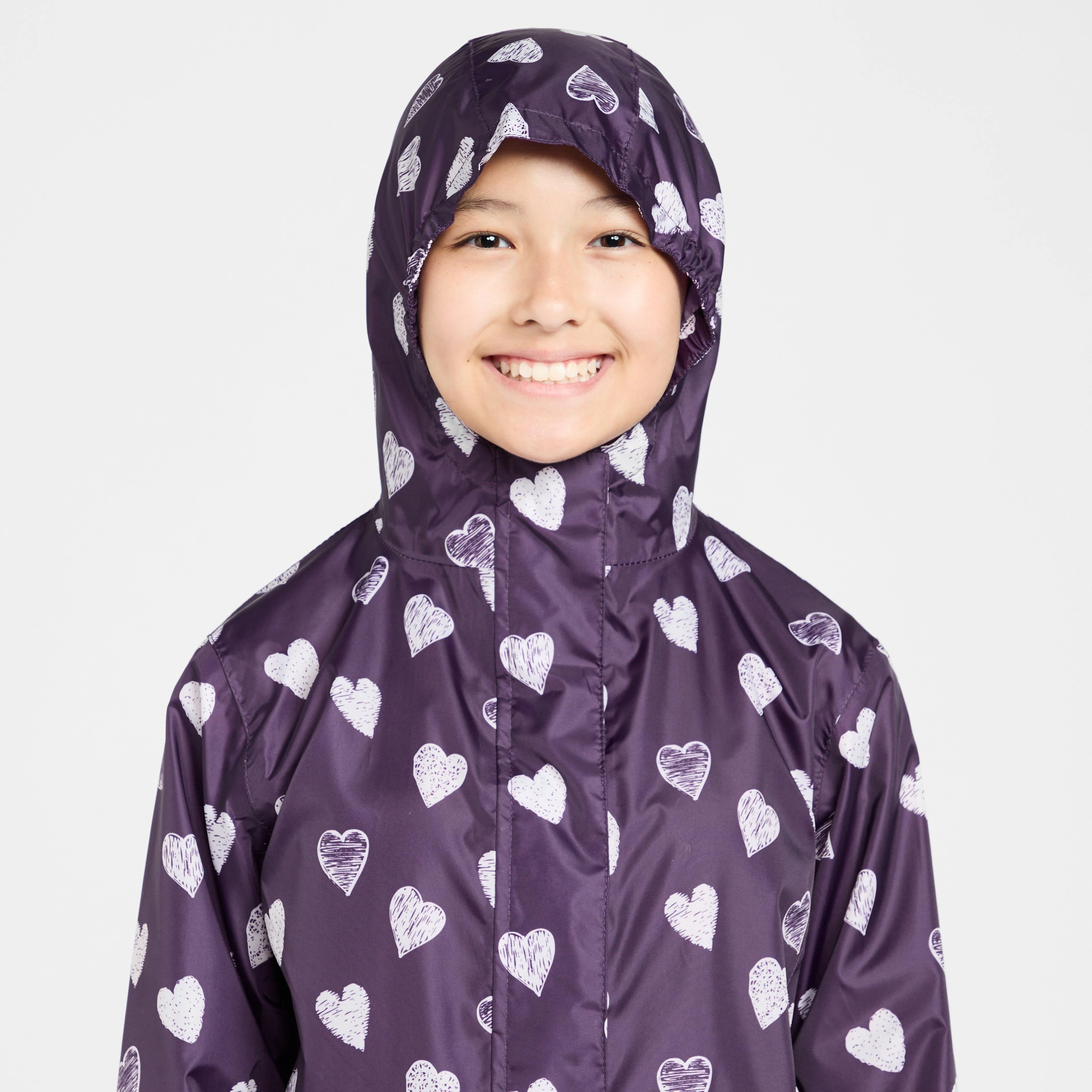 Kids Packable Waterproof Jacket Purple/White Love Hearts - Image 4