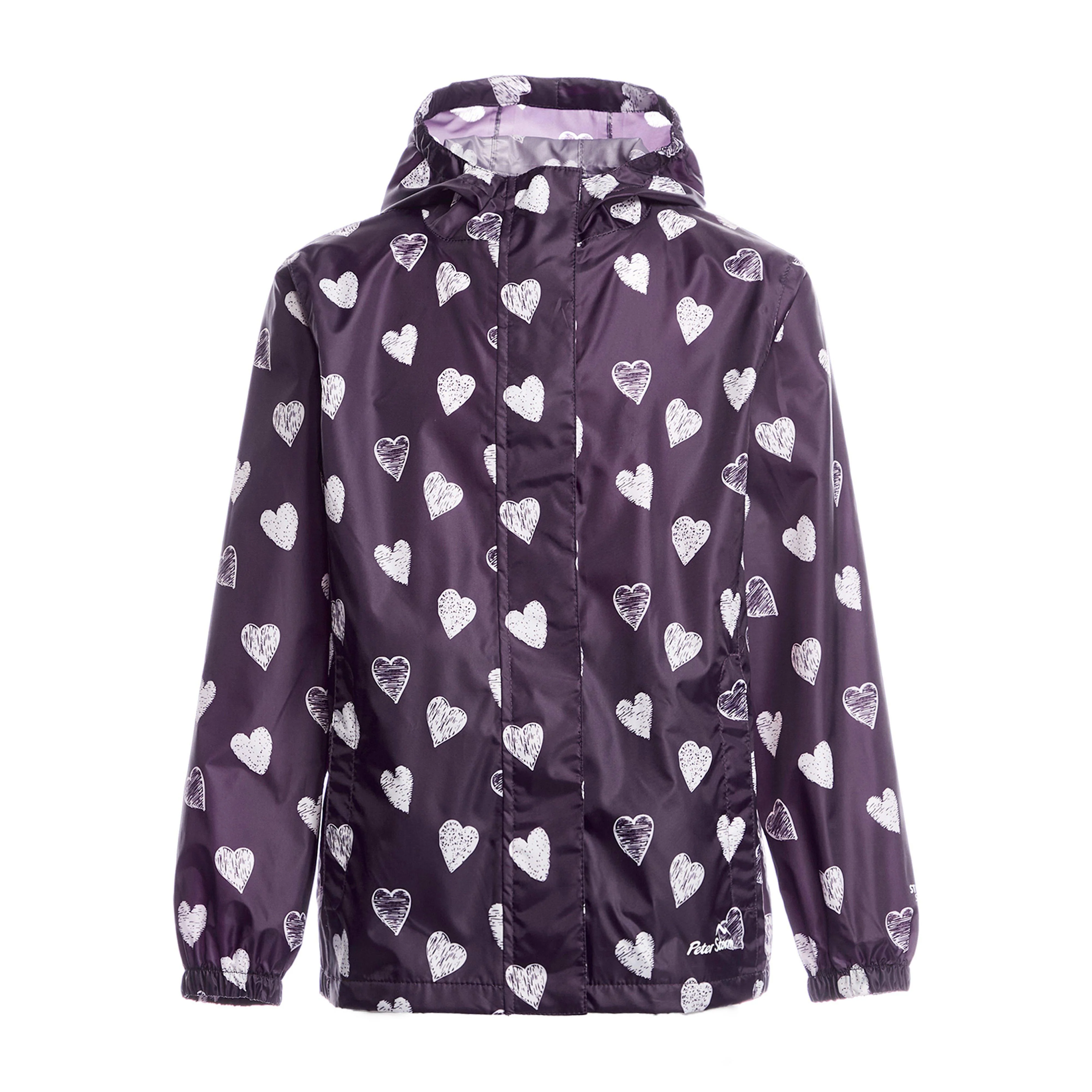 Kids Packable Waterproof Jacket Purple/White Love Hearts - Image 8