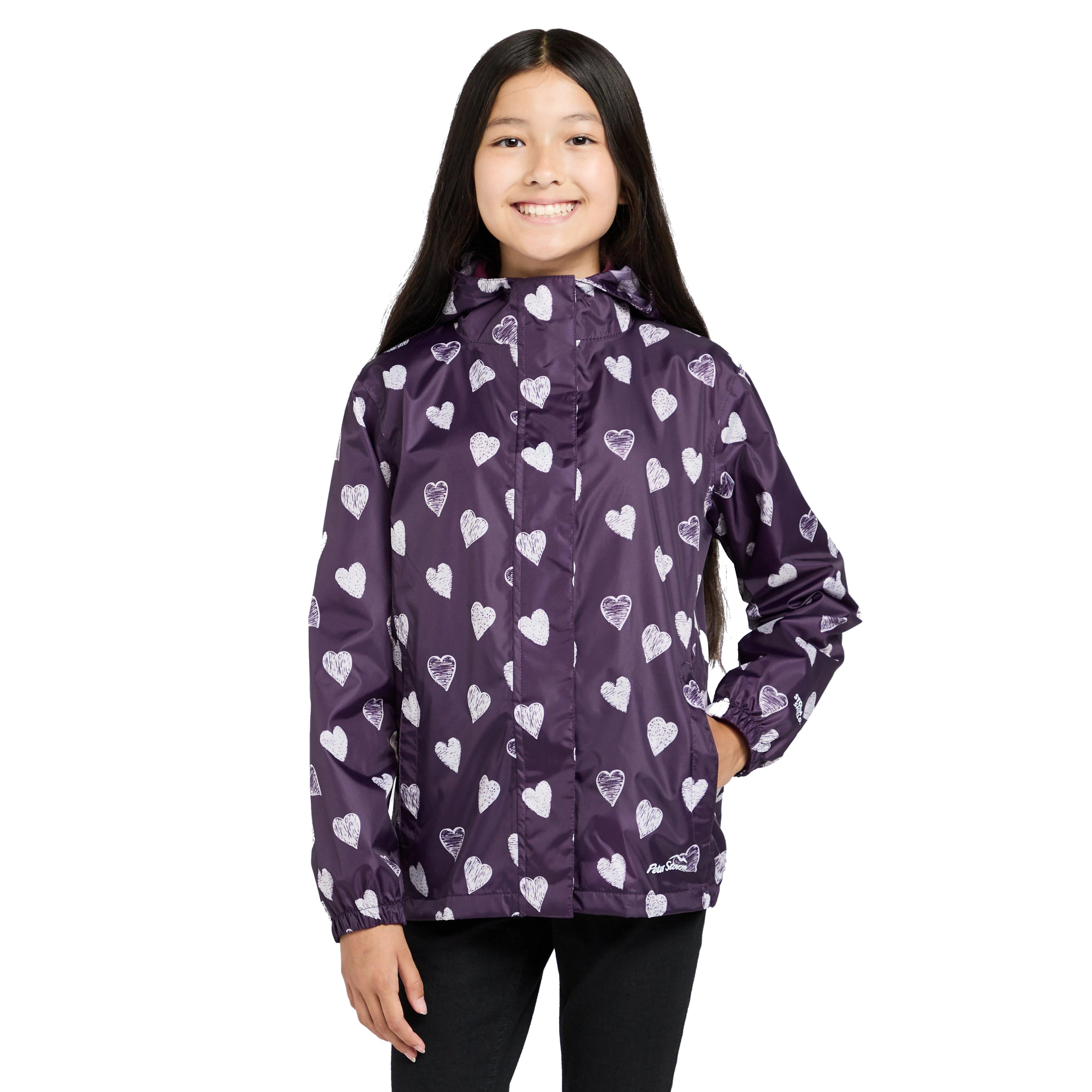 Kids Packable Waterproof Jacket Purple/White Love Hearts - Image 9