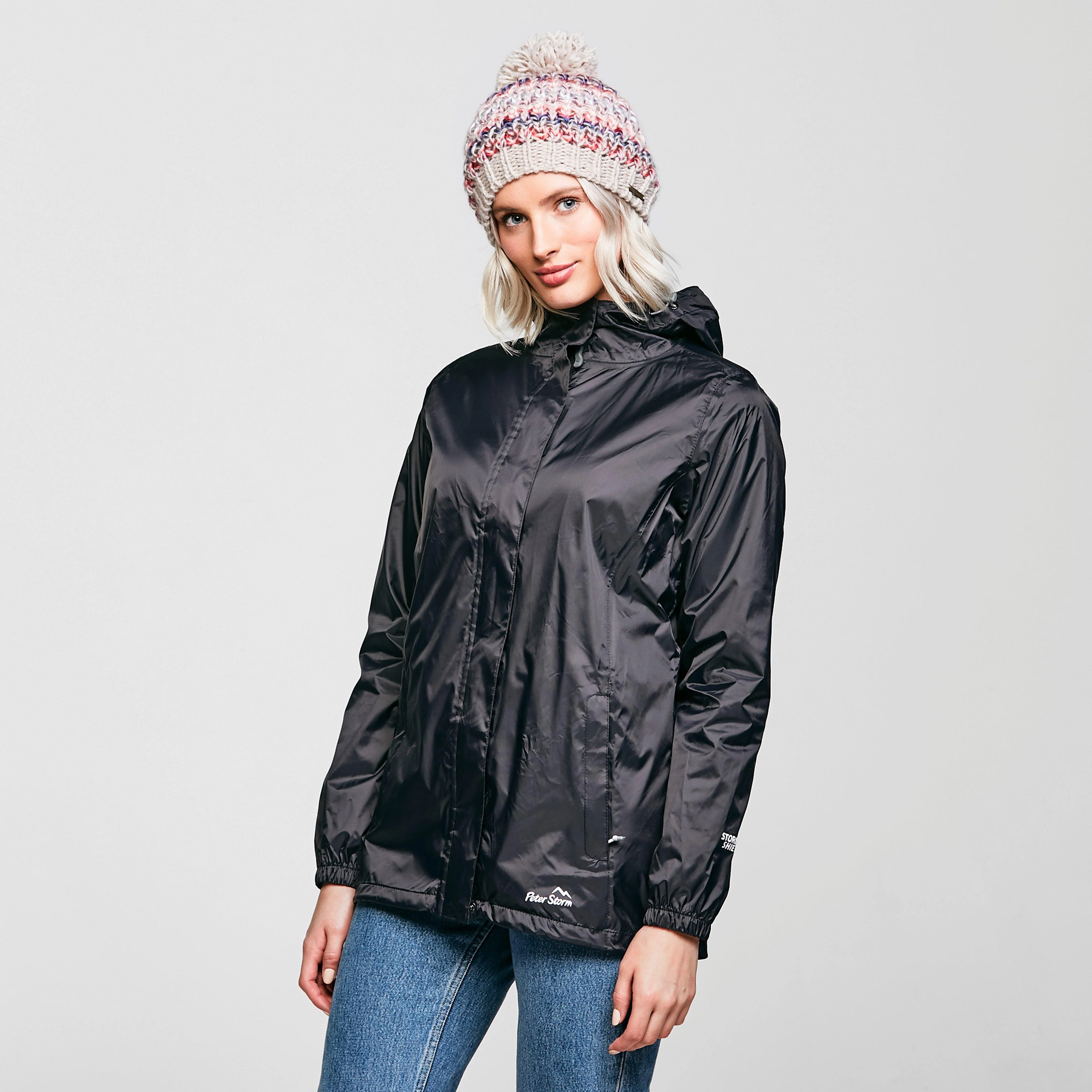 Womens Packable Hooded Jacket Black - Image 4