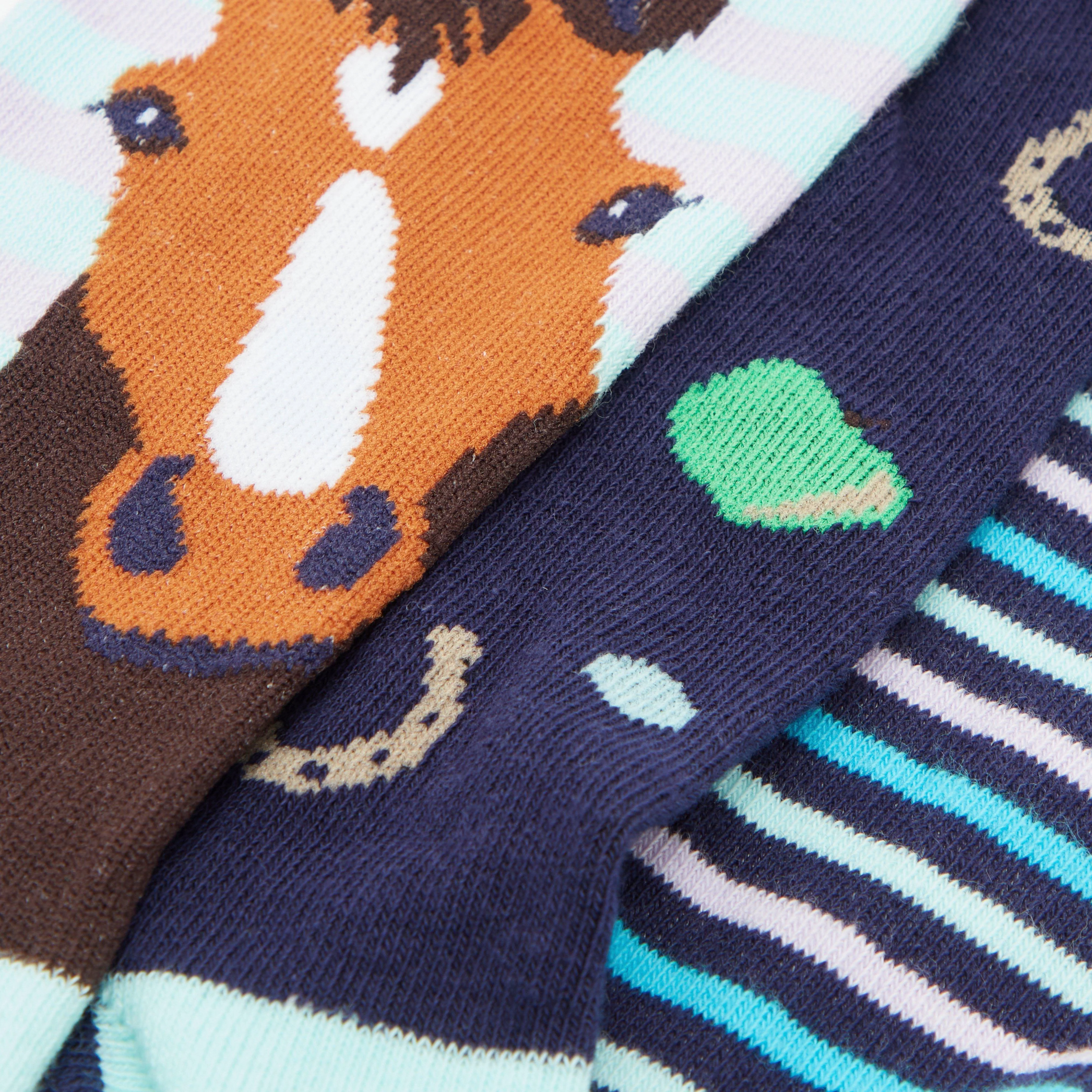 Wild Feet Women's 3 Pack Fashion Socks Navy Horse - Image 3