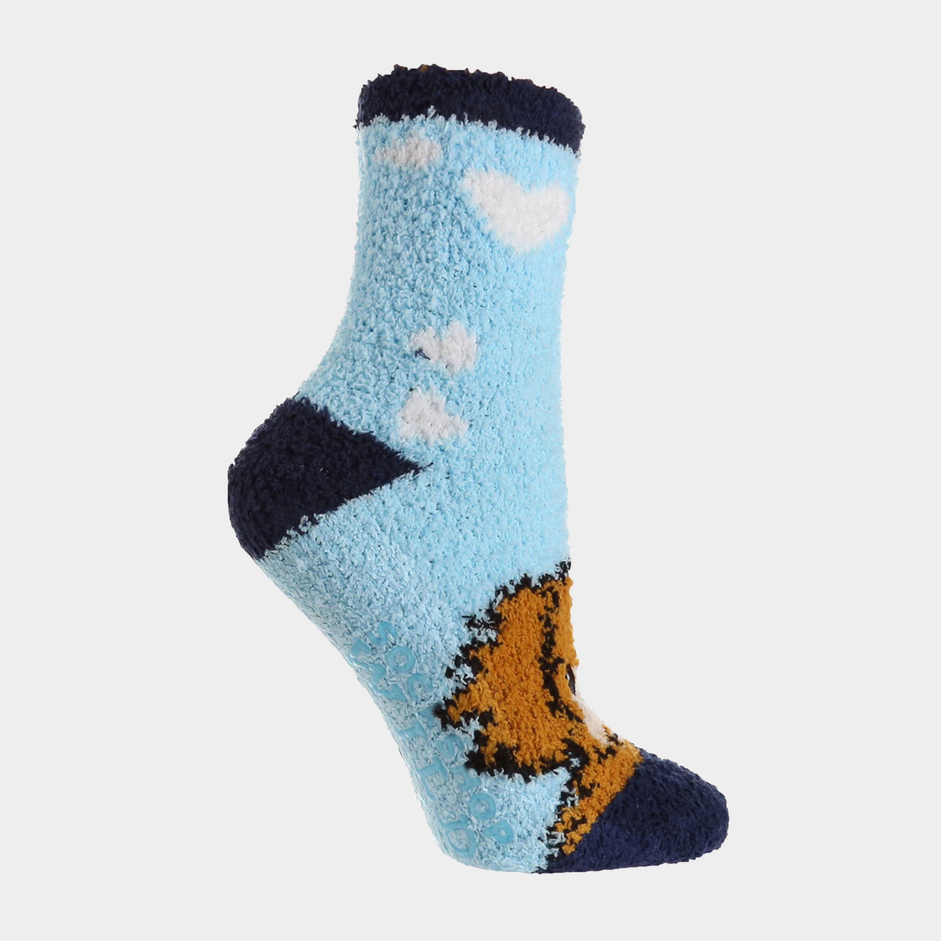 Womens Fluffy Hanging Socks Blue Dog - Image 2