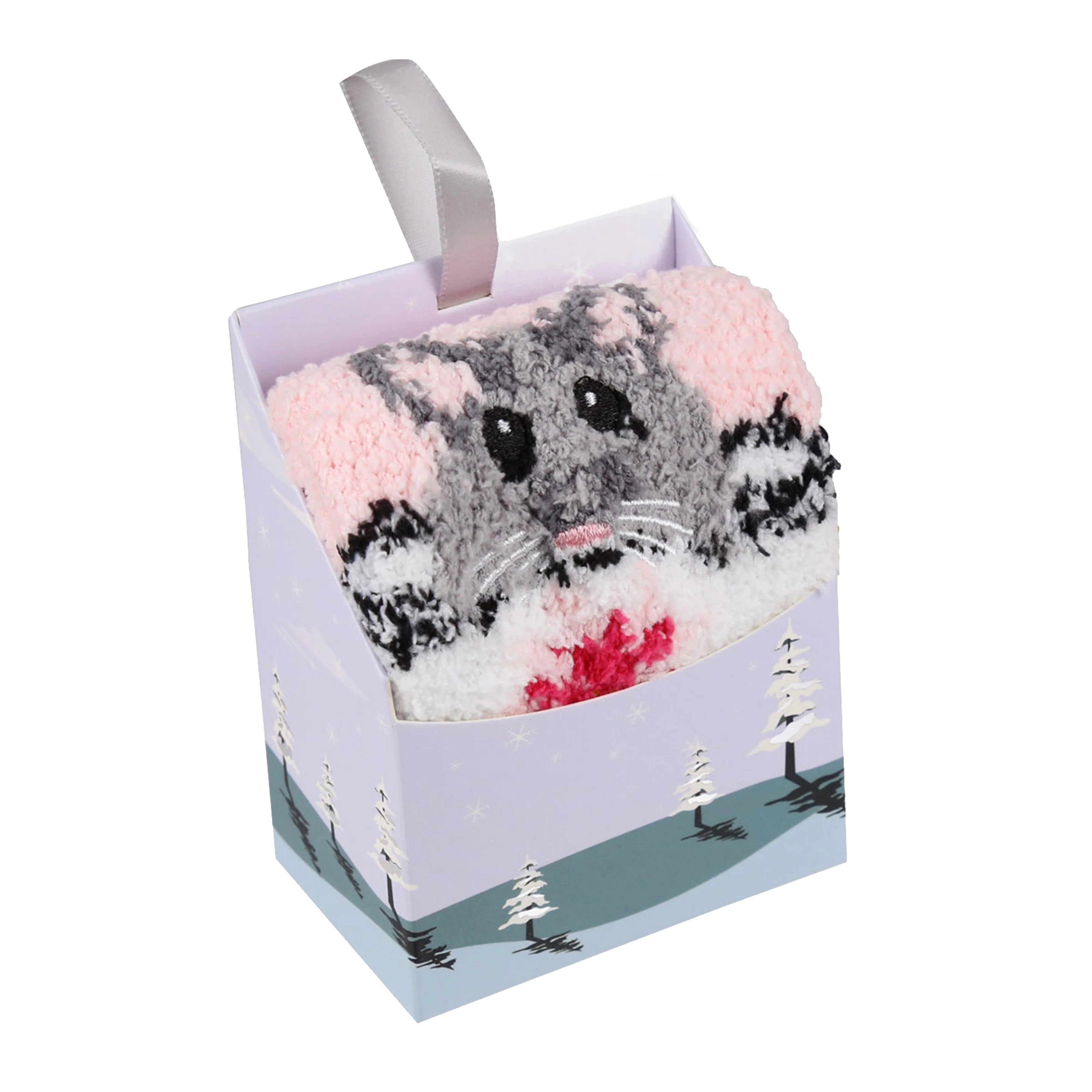Womens Fluffy Hanging Socks Pink Cat - Image 3