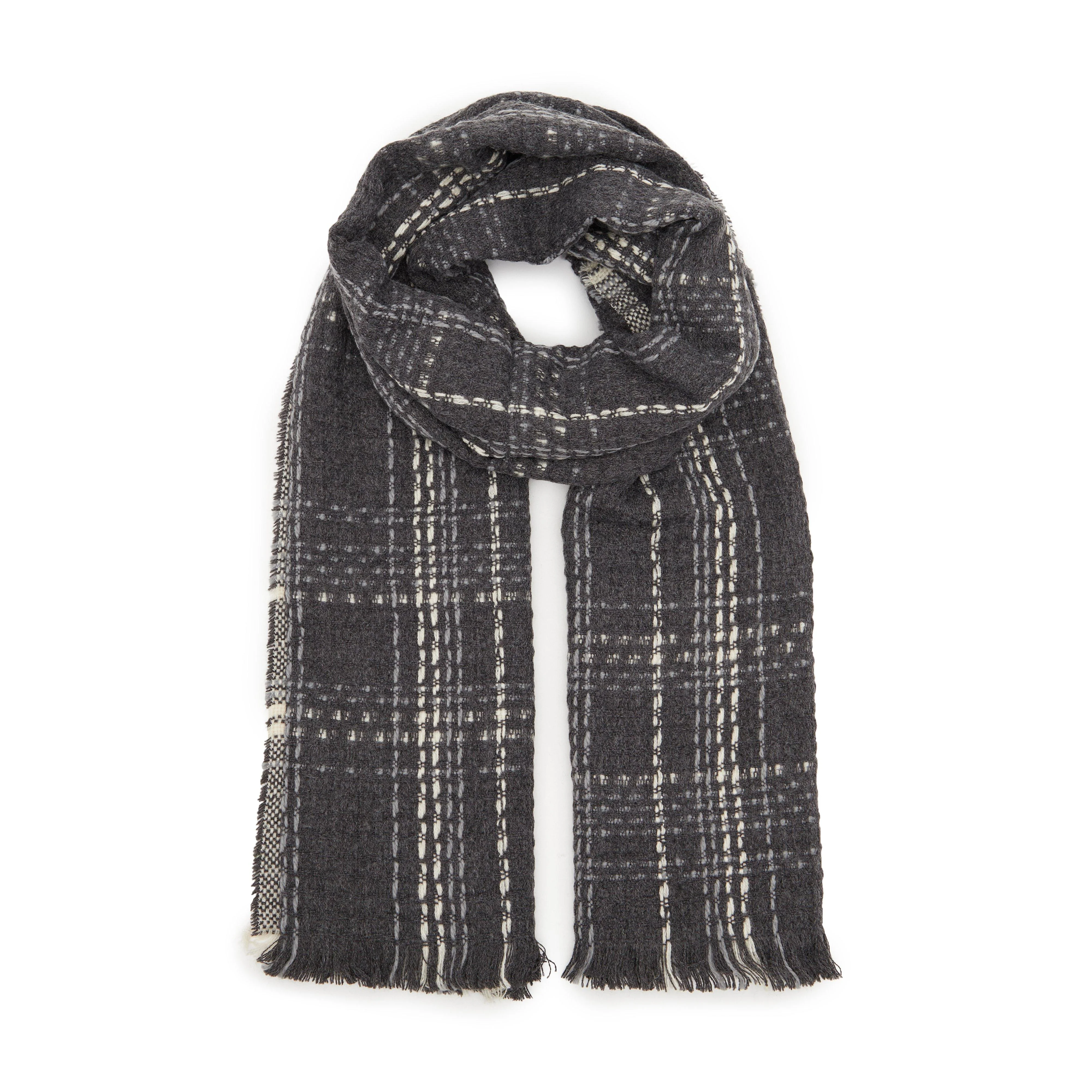 Womens Woven Scarf Black Chequered - Image 4