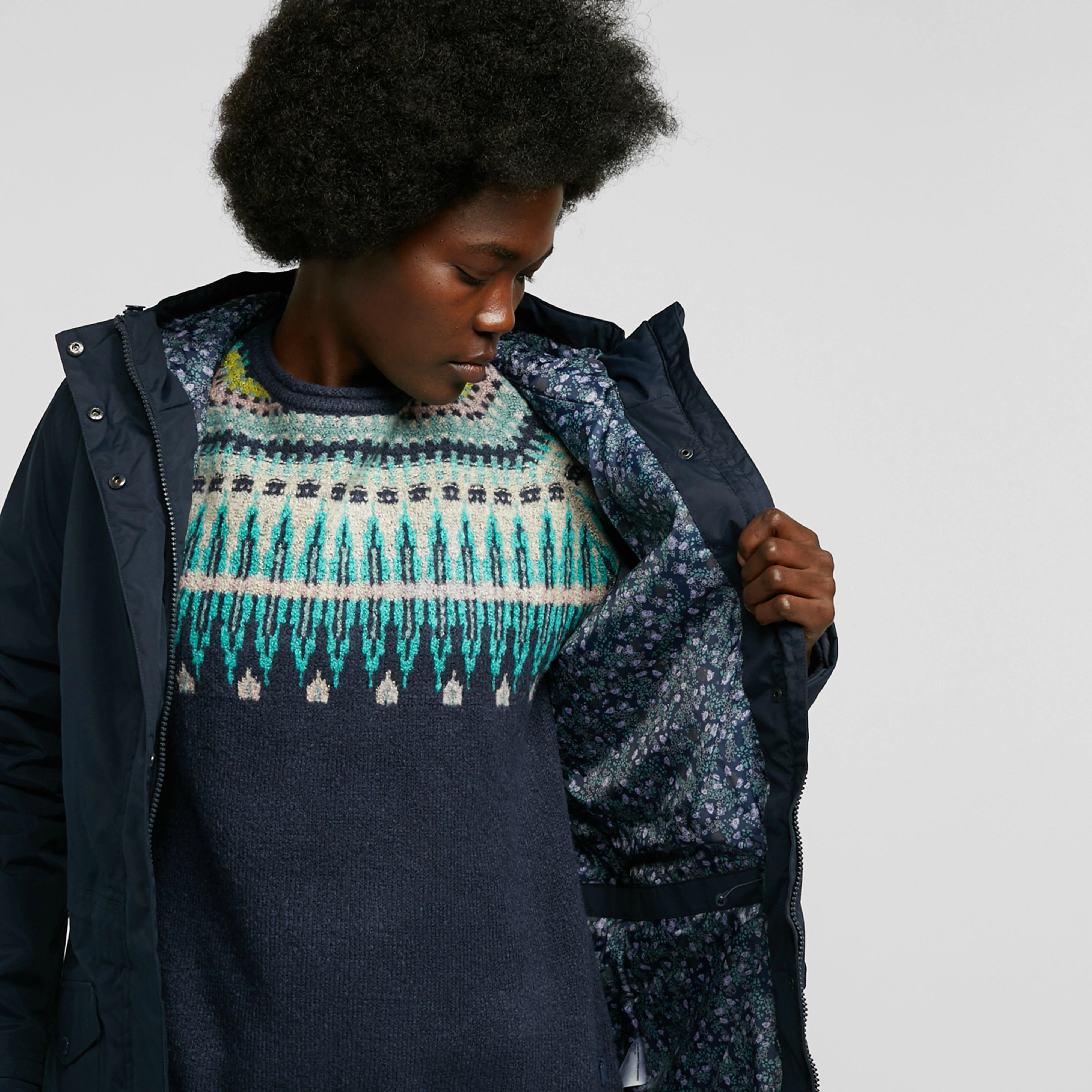 Womens Brigida Waterproof Insulated Jacket Navy Check - Image 4