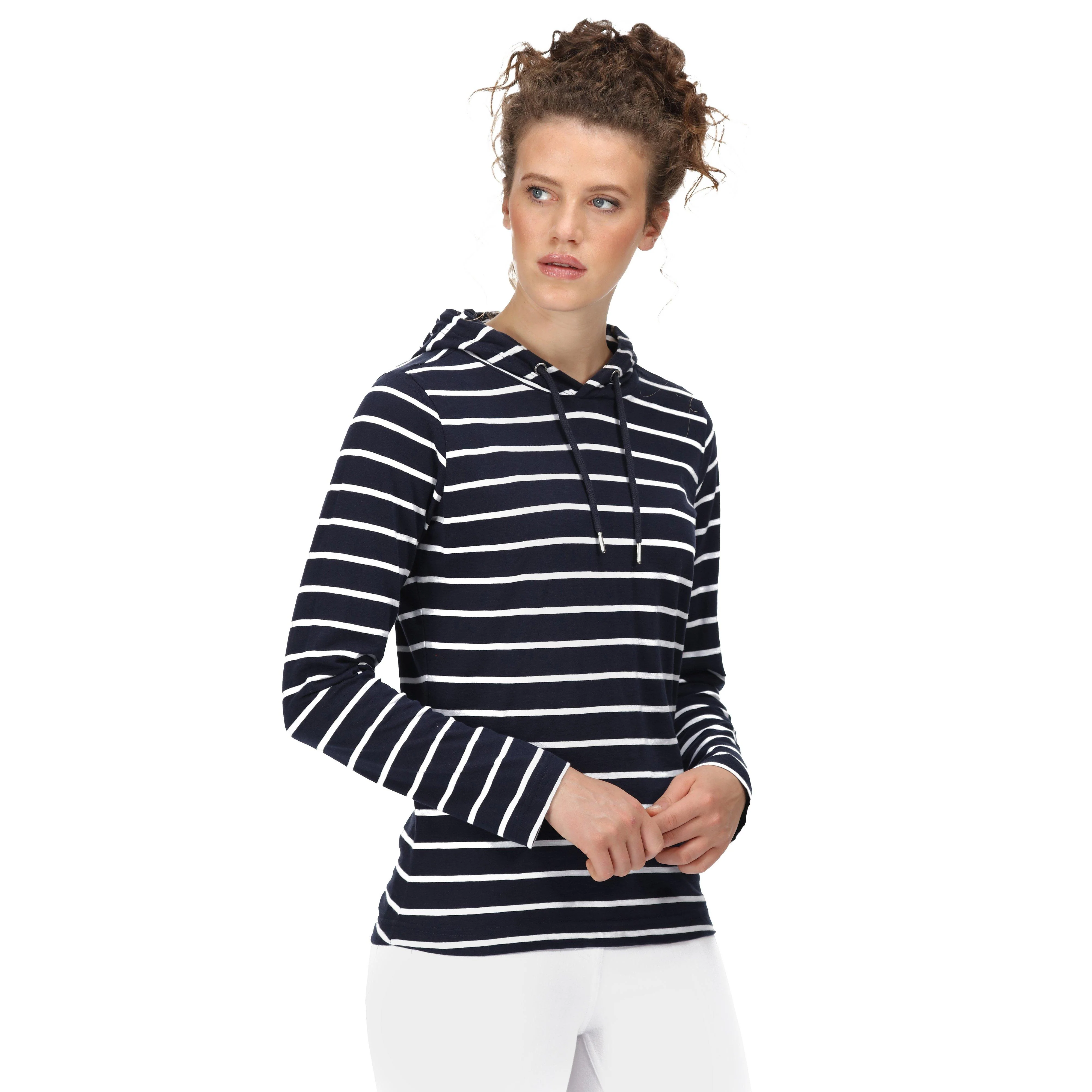 Womens Maleys Hoody Navy White Stripe - Image 6