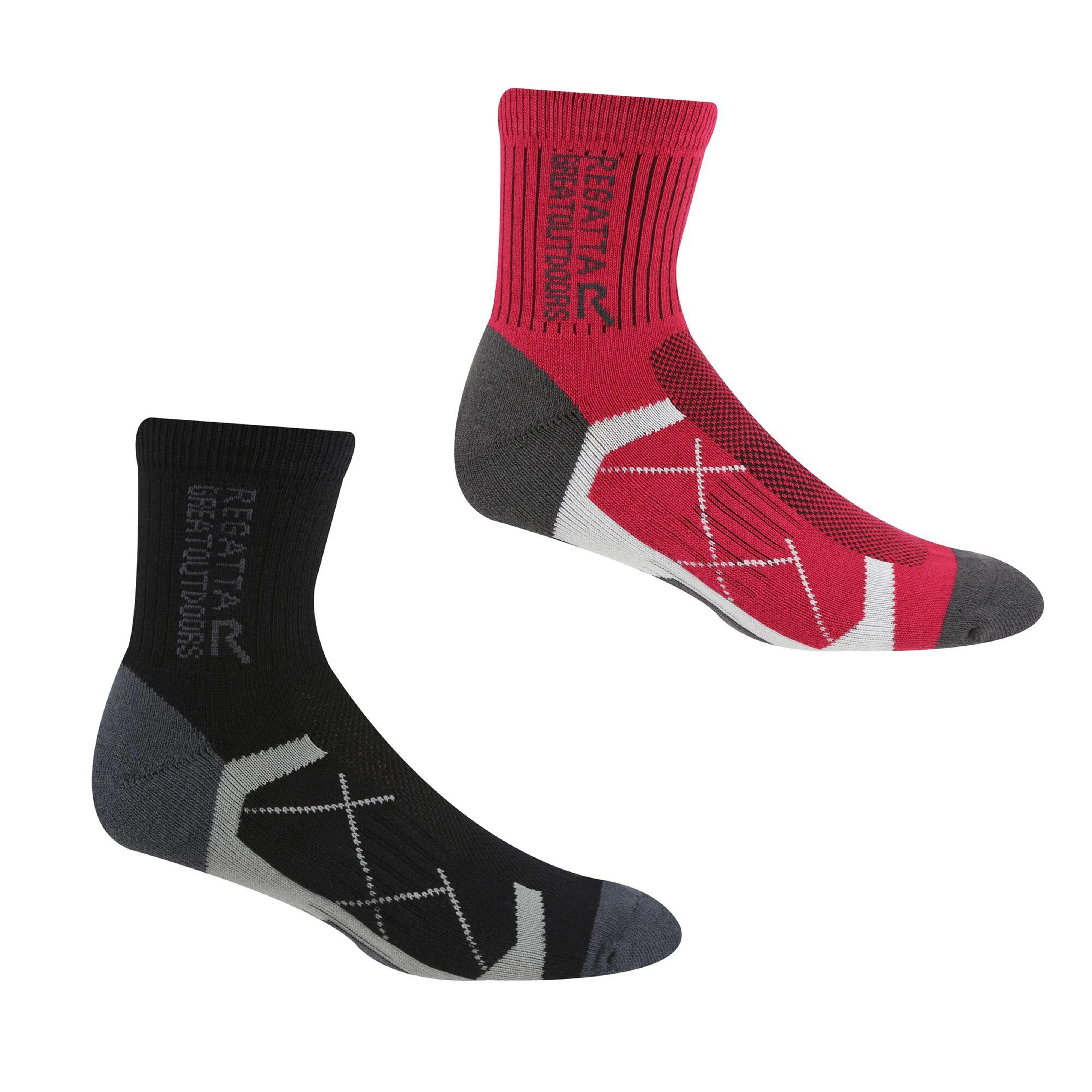 Womens Outdoor Active Socks 2 Pack Black/Cherry Pink - Image 3