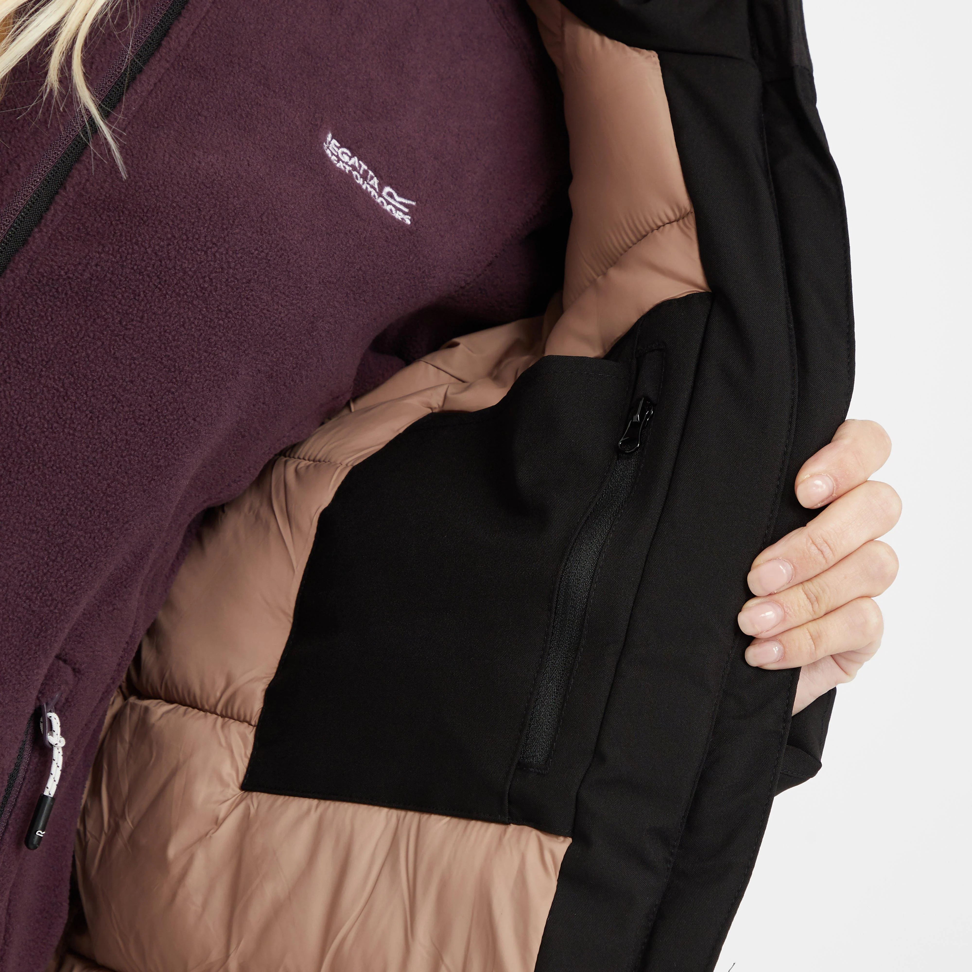 Womens Reeah Waterproof Insulated Jacket Black Warm Taupe - Image 11