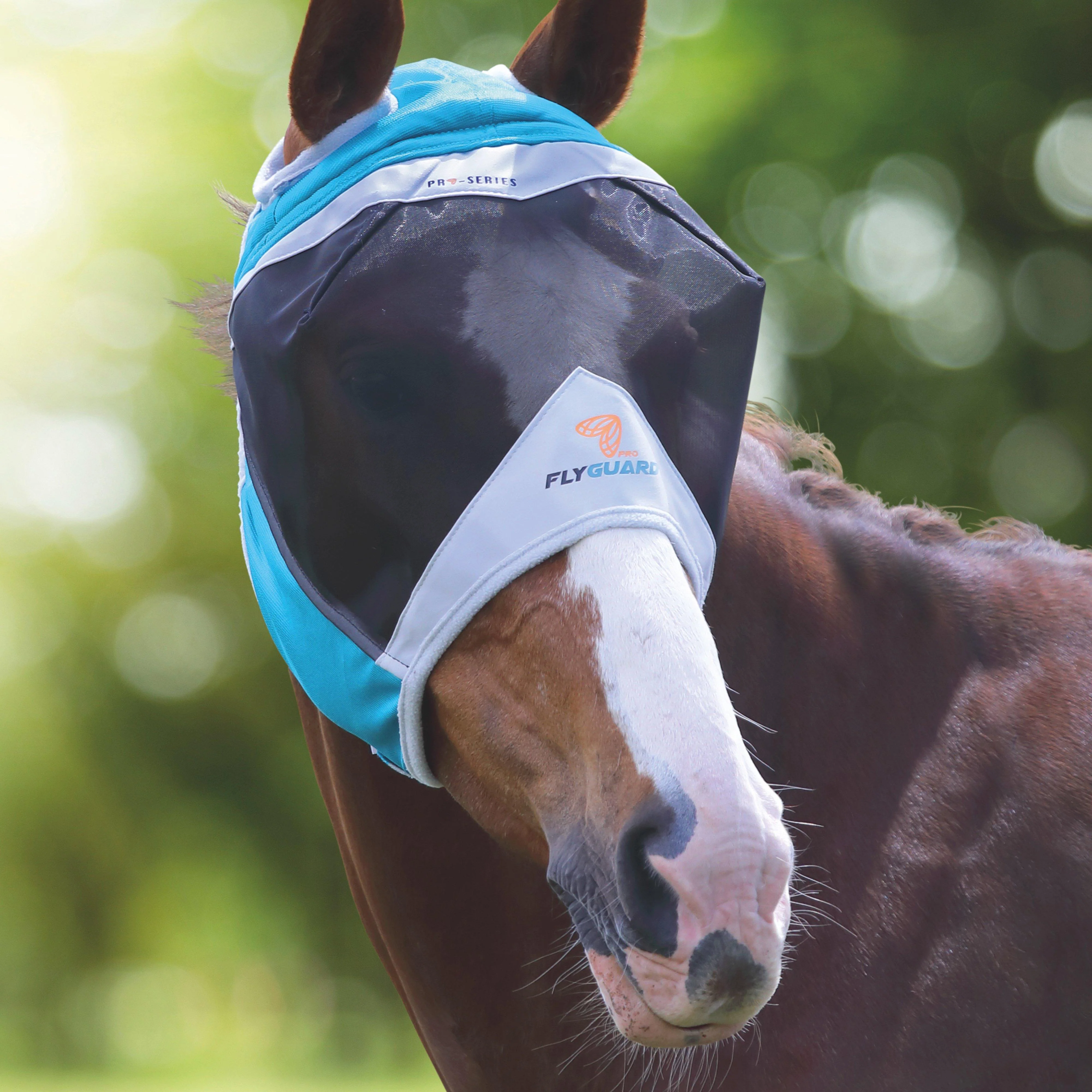 FlyGuard Pro Fine Mesh Fly Mask with Ear Holes Teal - Image 2