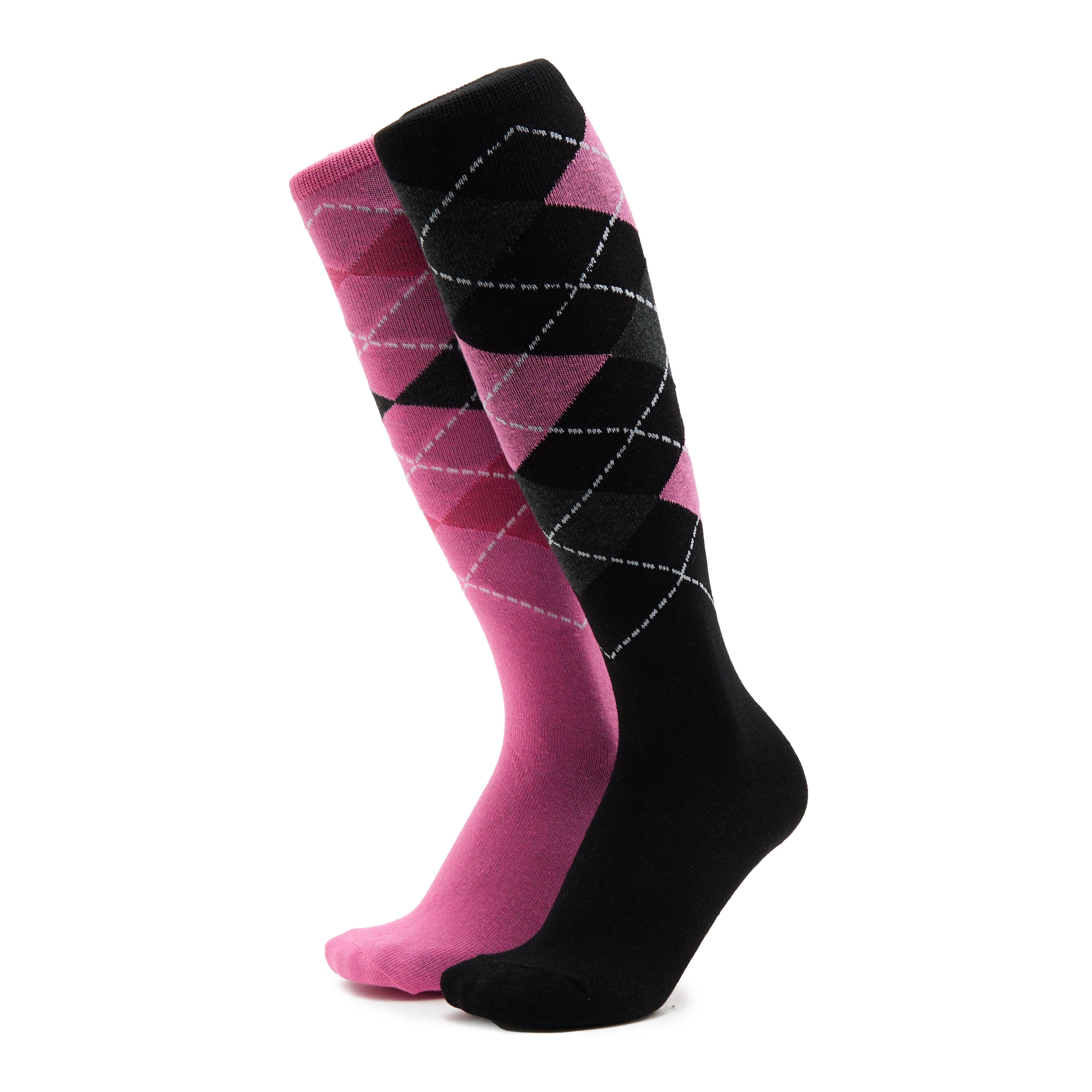 Kids Equestrian Argyle 2 Pack Socks Black/Pink - Image 5