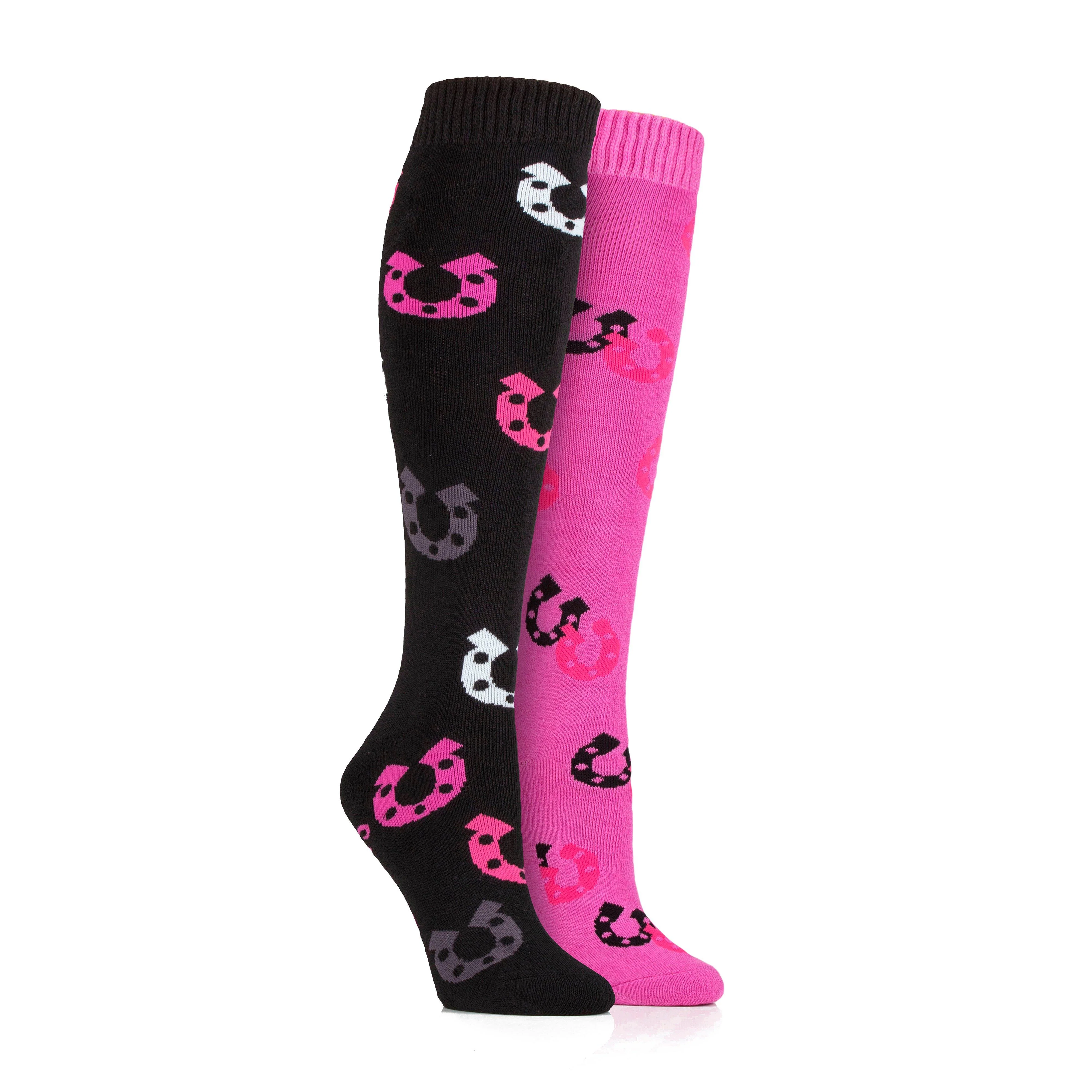 Kids Equestrian Midweight Horseshoe Socks Black/Pink - Image 2
