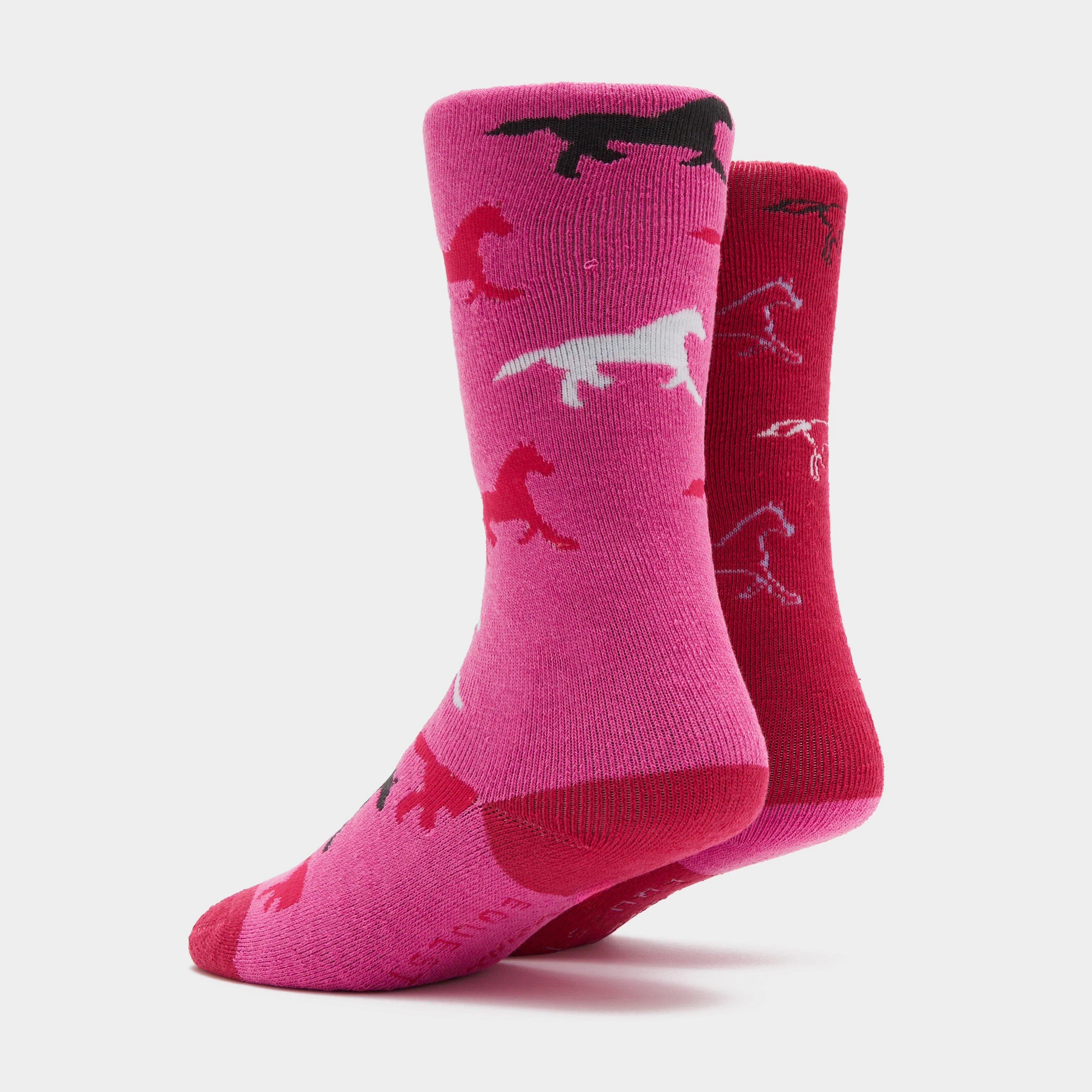 Kids Equestrian Midweight Horseshoe Socks Cerise/Pink - Image 2