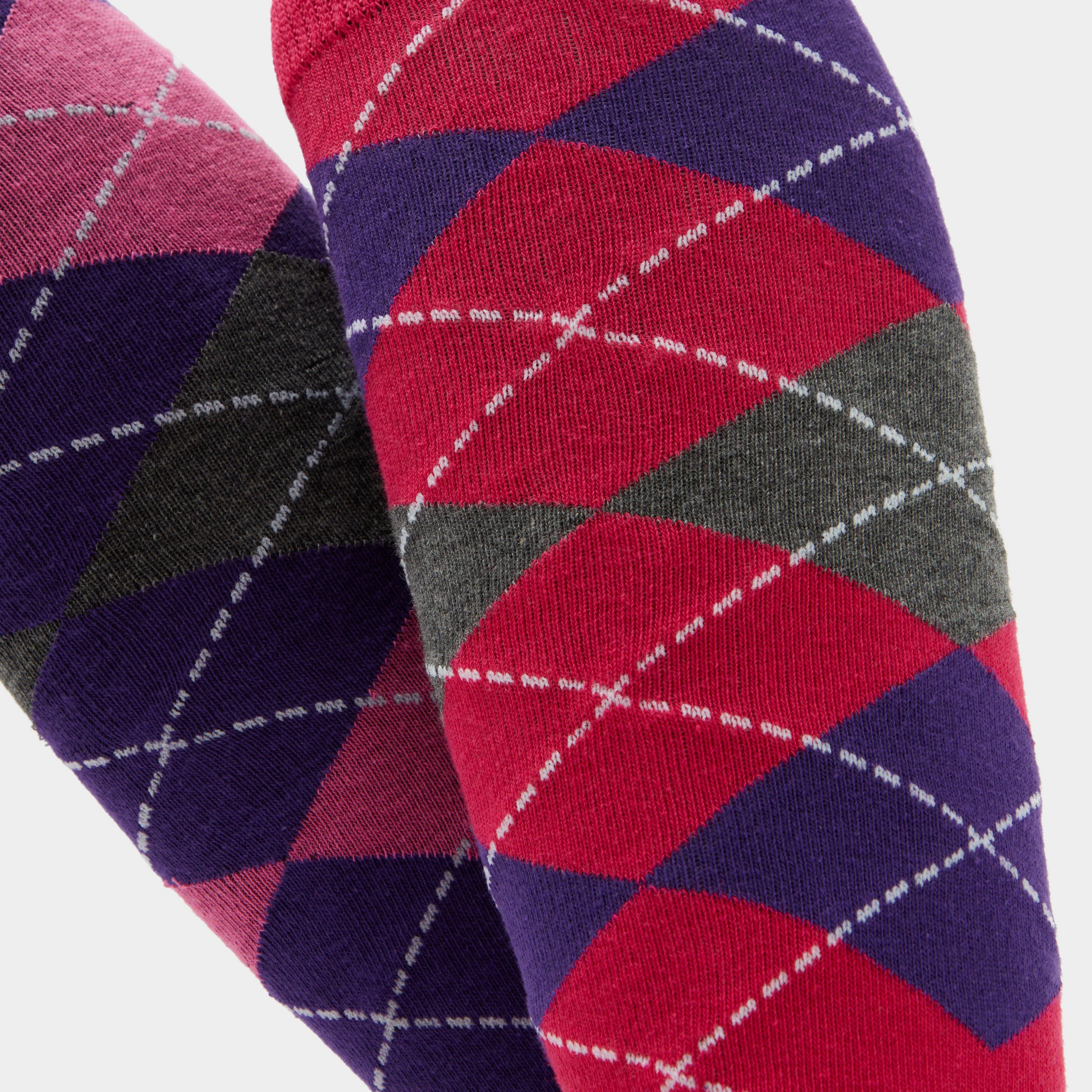 Ladies Equestrian Argyle 2 Pack Socks Raspberry/Purple - Image 4
