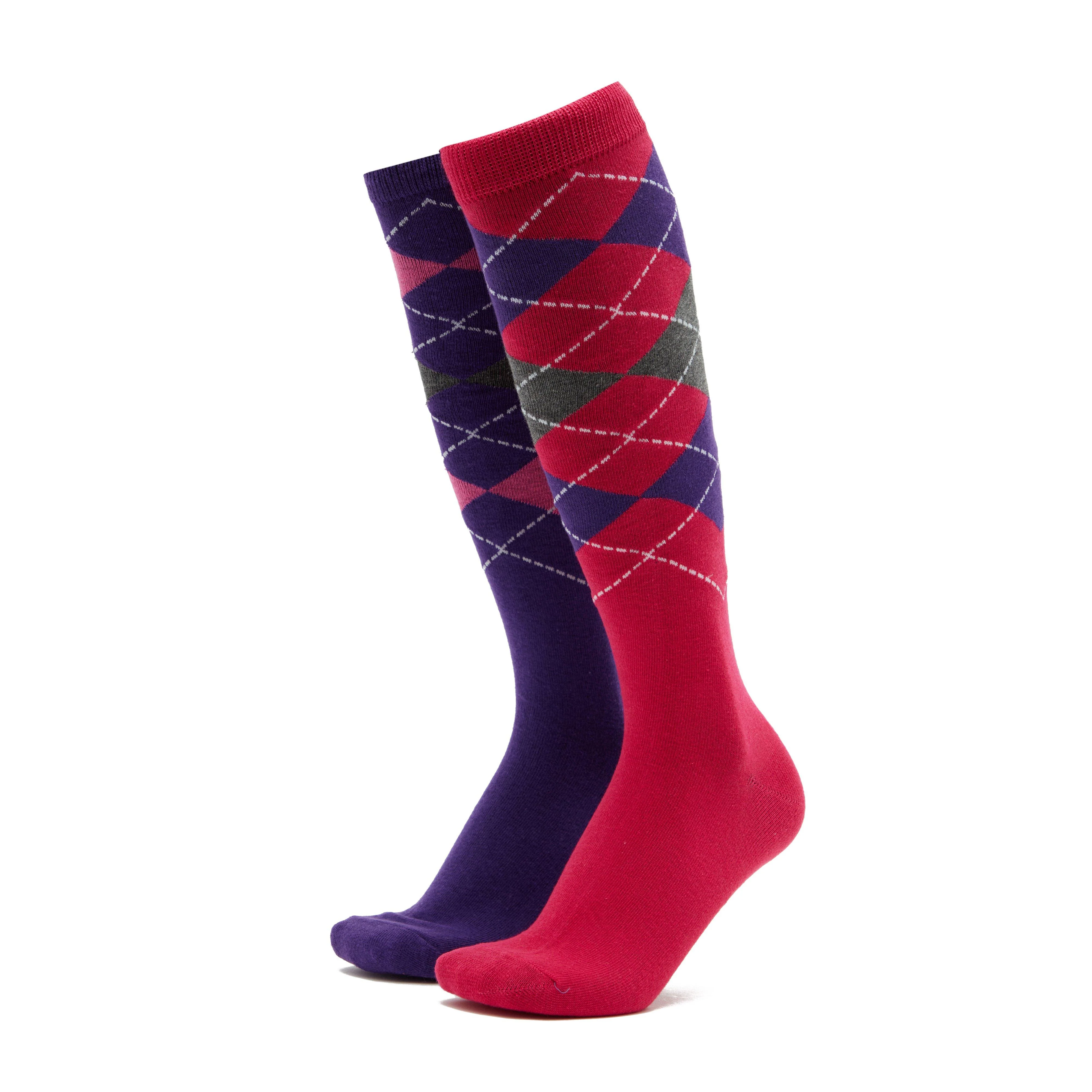 Ladies Equestrian Argyle 2 Pack Socks Raspberry/Purple - Image 5