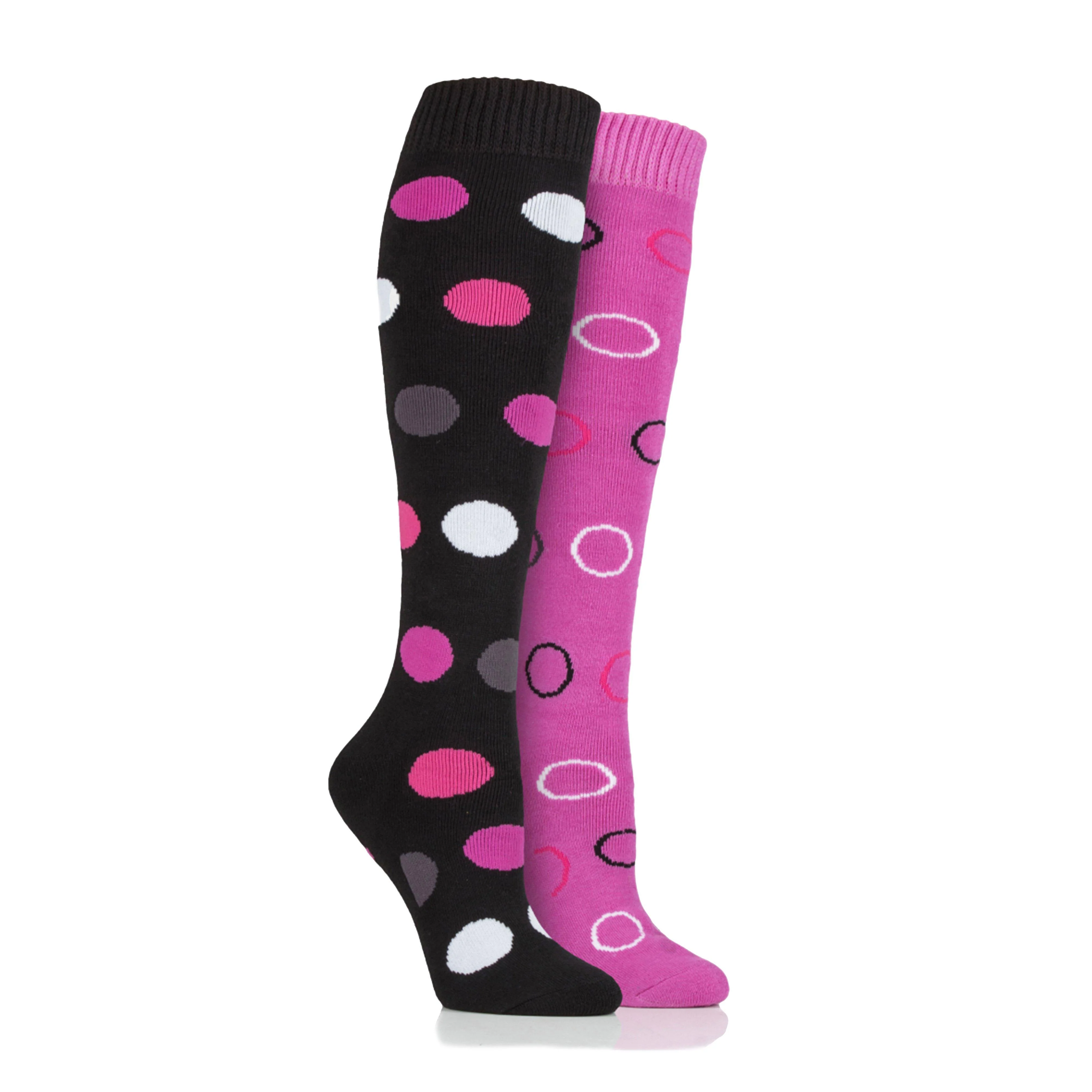 Womens Equestrian Midweight Spotty Socks Black/Pink - Image 2