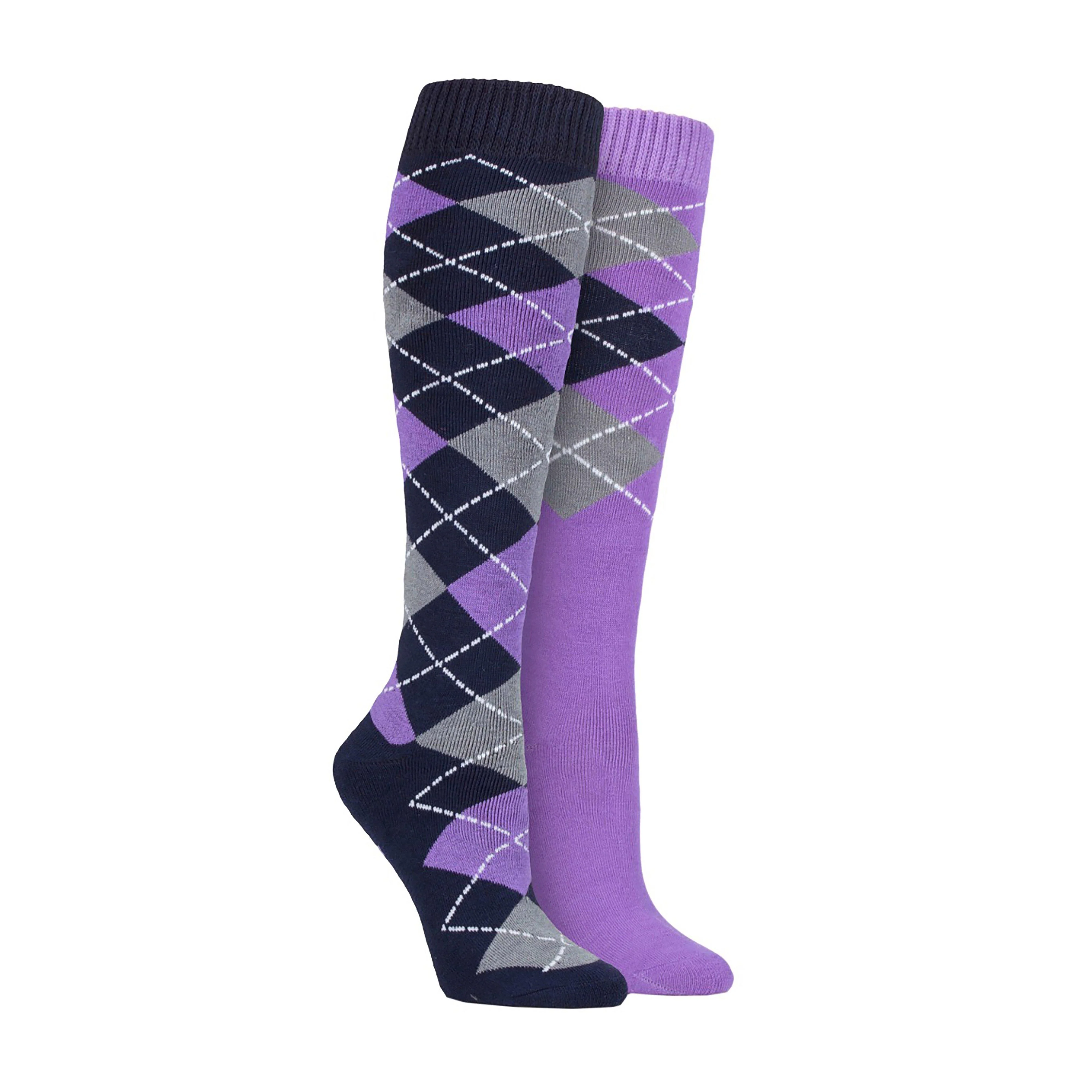 Womens Midweight Argyle Socks Navy/Lilac - Image 2