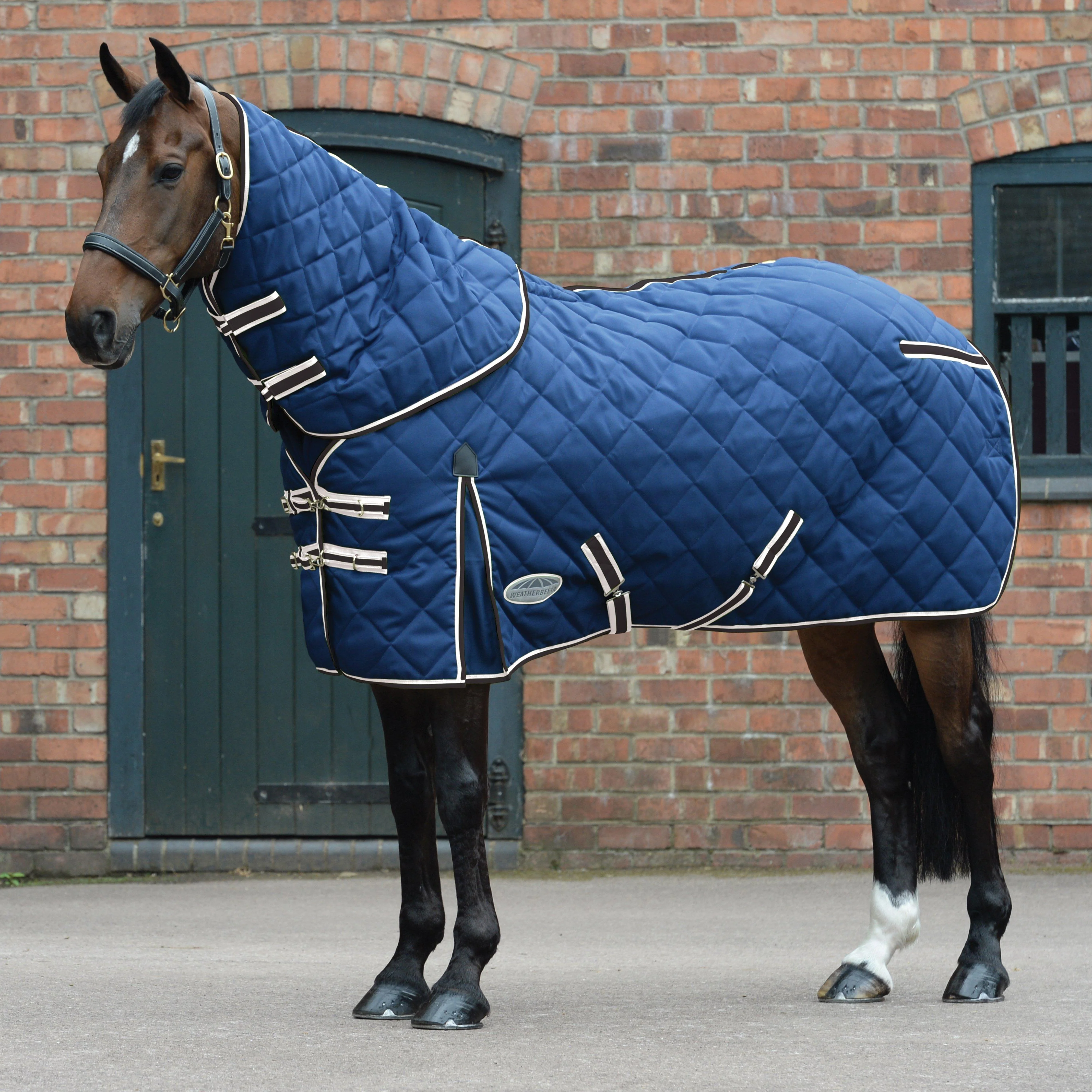ComFiTec 1000D Diamond Quilt 220g Mediumweight Detach-A-Neck Stable Rug Blue/Charcoal/White