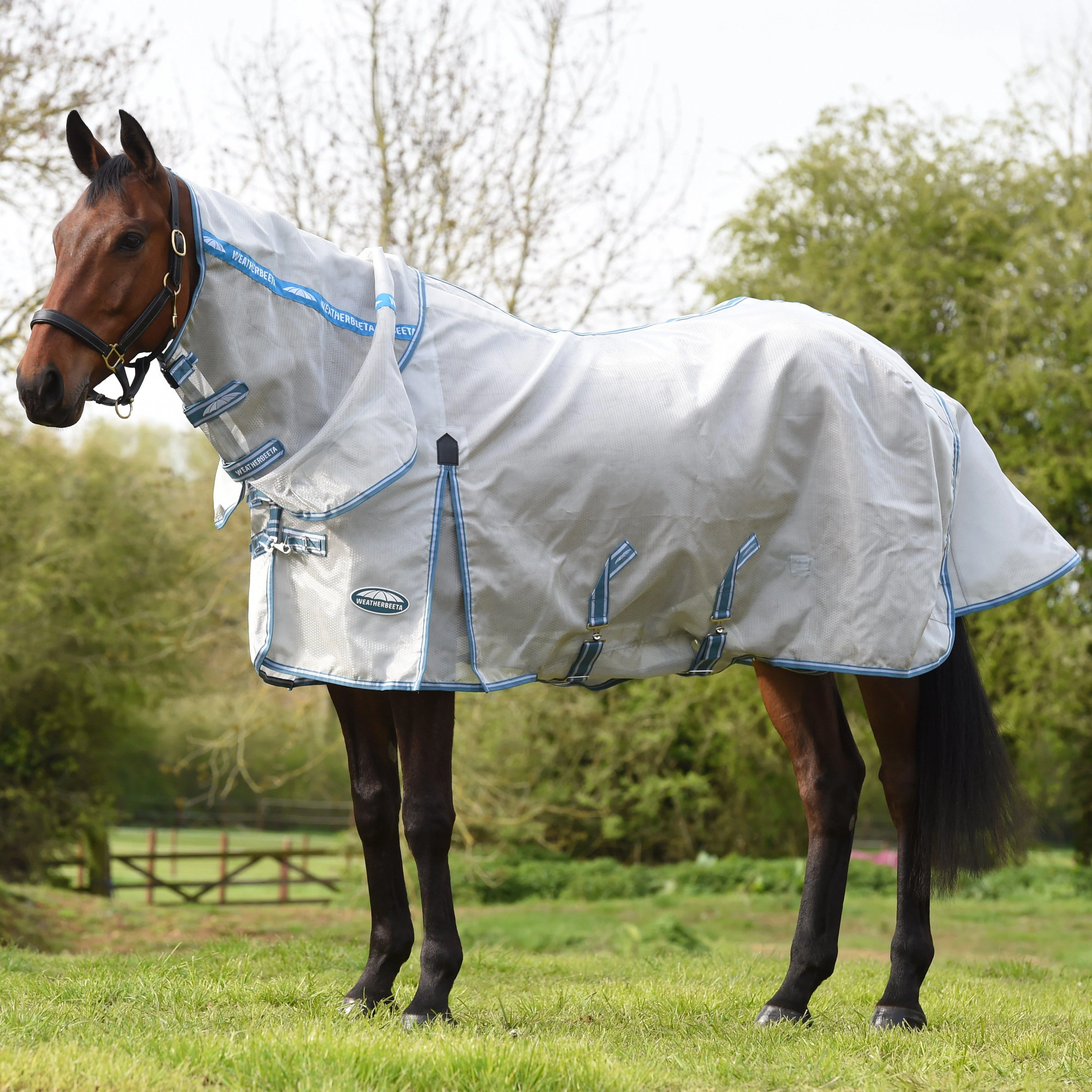 ComFiTec Hexi Shield Combo Neck Fly Rug Silver/Teal Blue - Image 13