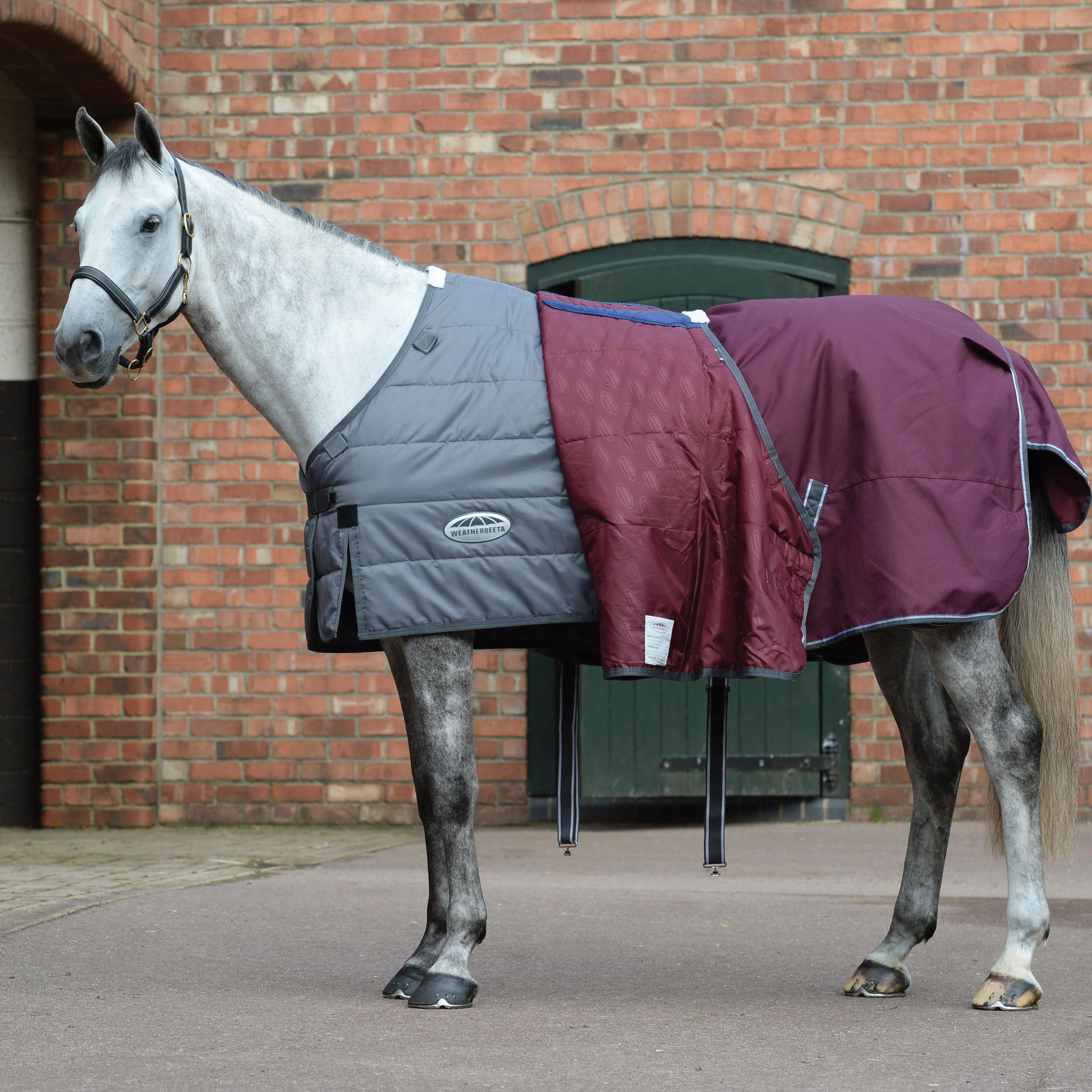 ComFiTec Plus Dynamic II Combo Neck Mediumweight 220g Turnout Rug Maroon/Grey/White - Image 3