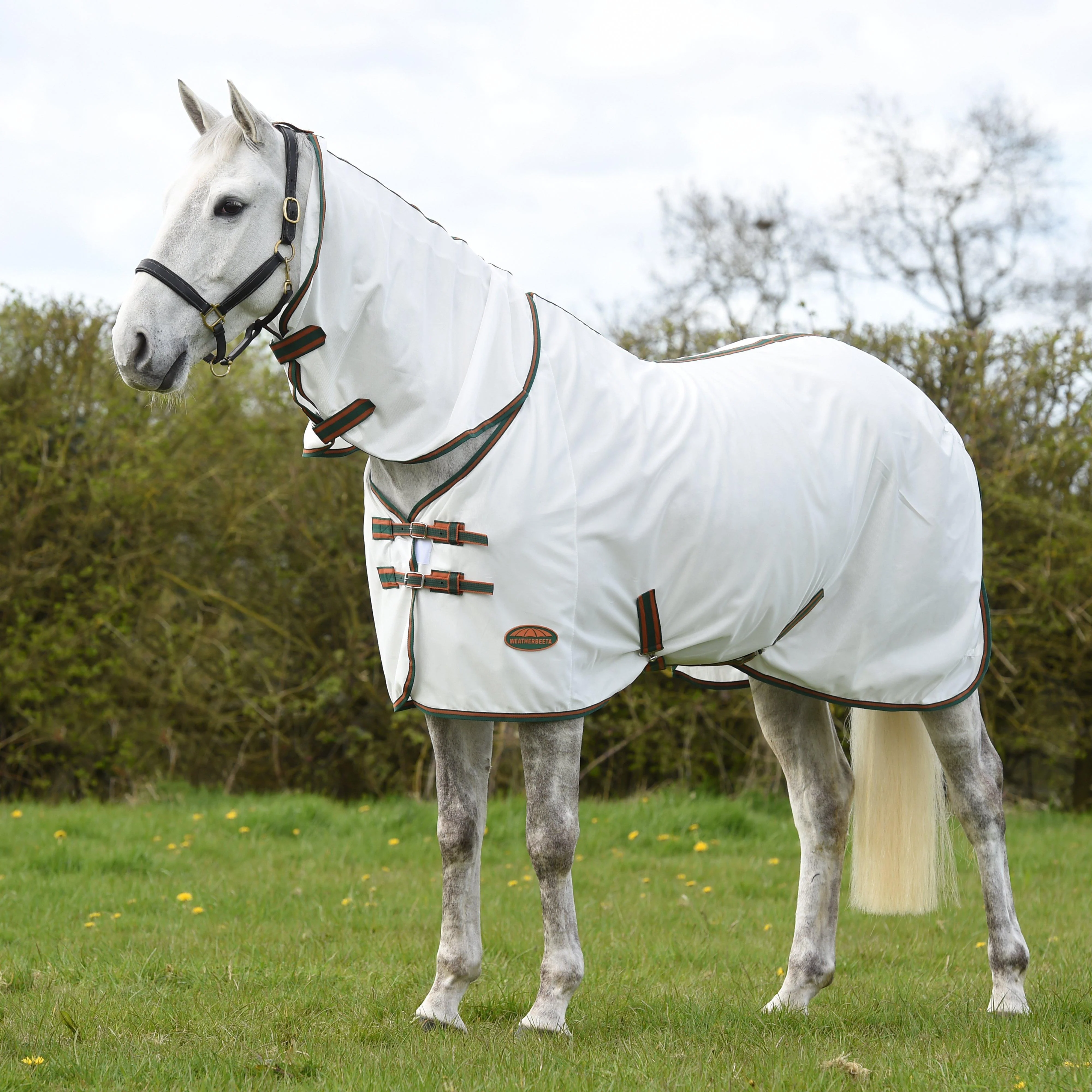 ComFiTec Tyro Mesh Combo Neck Fly Rug White/Green/Burnt Orange - Image 11