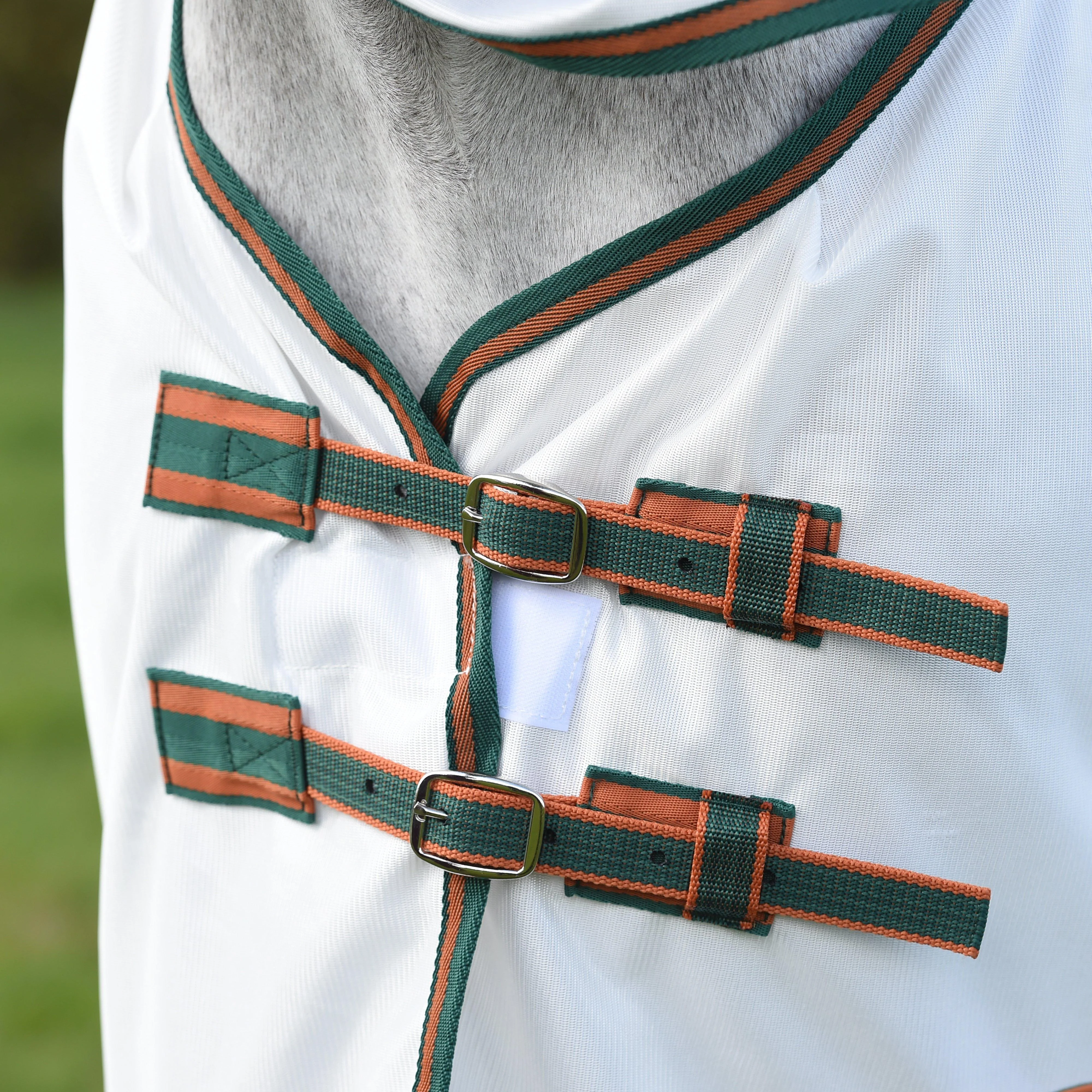 ComFiTec Tyro Mesh Combo Neck Fly Rug White/Green/Burnt Orange - Image 3