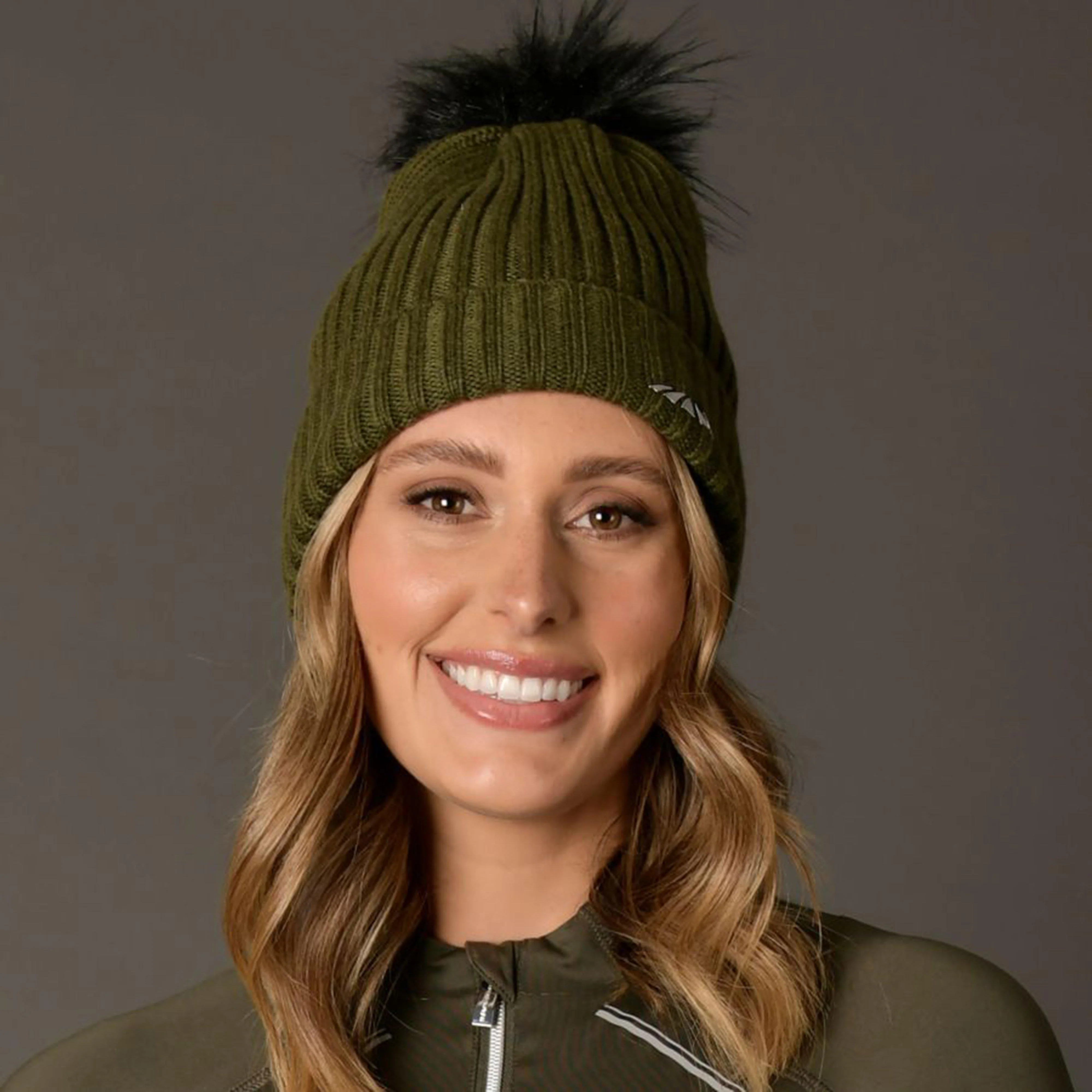 Womens Knit Beanie Olive - Image 2