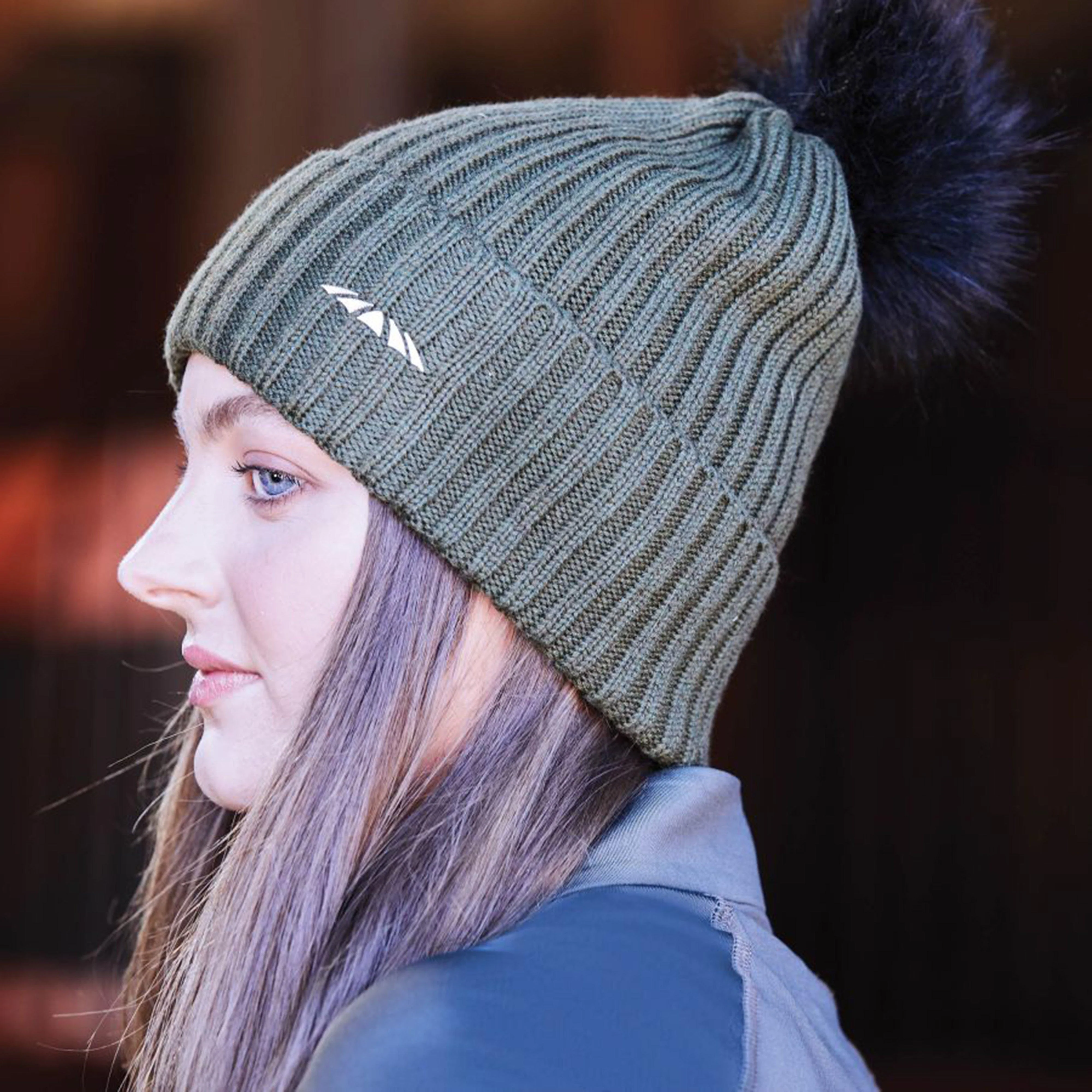 Womens Knit Beanie Olive - Image 3